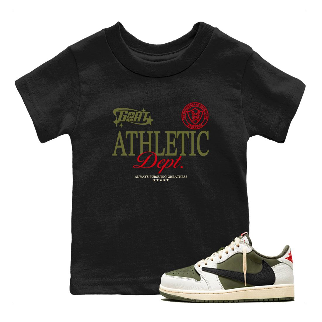 Goat Athletic Dept snkmatch Tees Kids - Air Jordan 1 Travis Scott Medium Olive