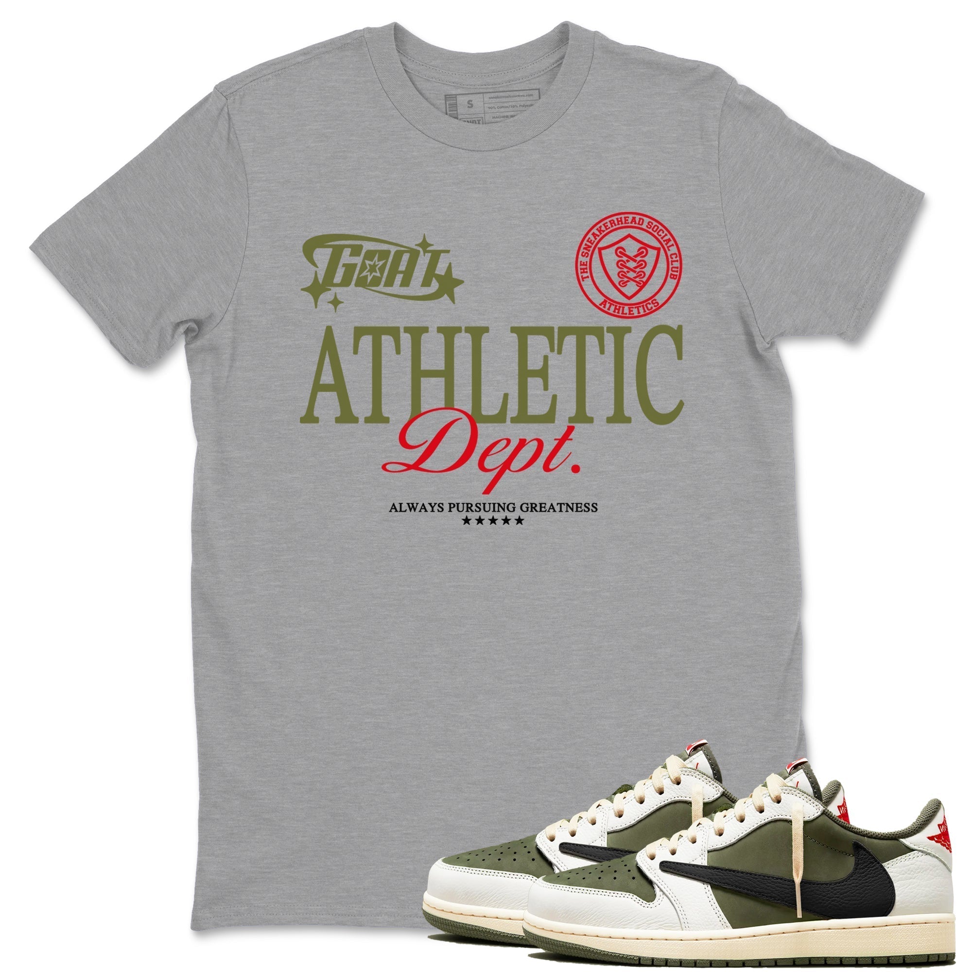 Goat Athletic Dept snkmatch Tees - Air Jordan 1 Travis Scott Medium Olive