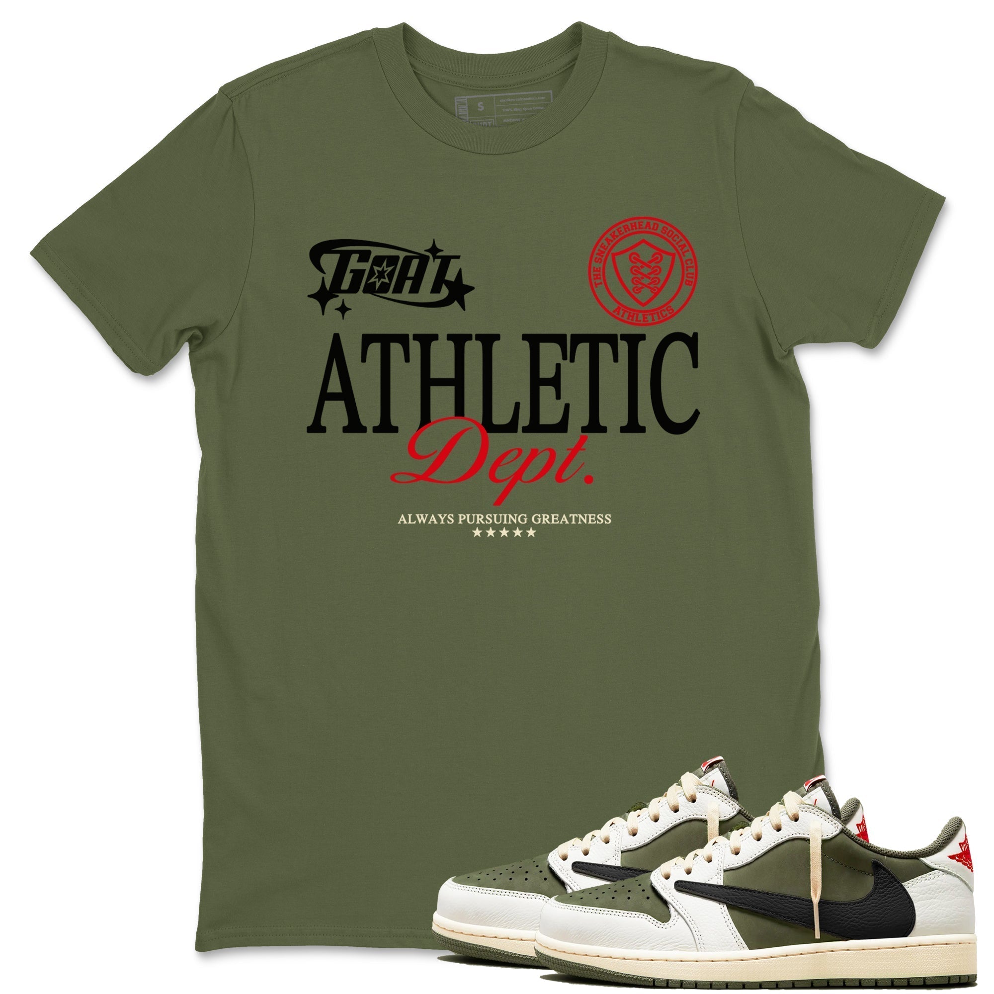 Goat Athletic Dept snkmatch Tees - Air Jordan 1 Travis Scott Medium Olive
