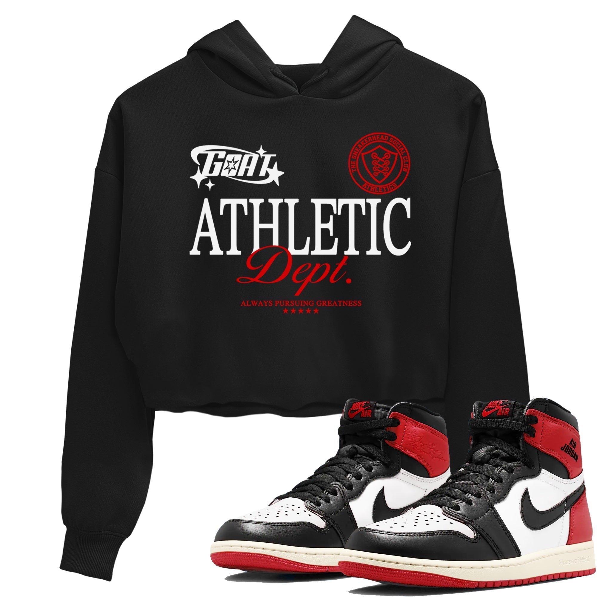 Goat Athletic Dept snkmatch Women's Top - Air Jordan 1 Black Toe Reimagined
