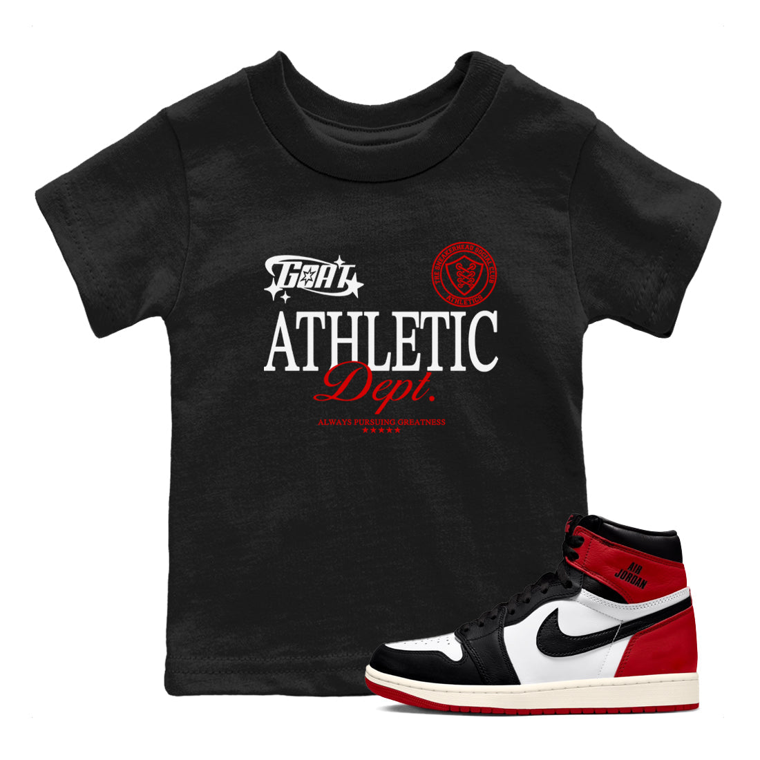 Goat Athletic Dept snkmatch Tees Kids - Air Jordan 1 Black Toe Reimagined