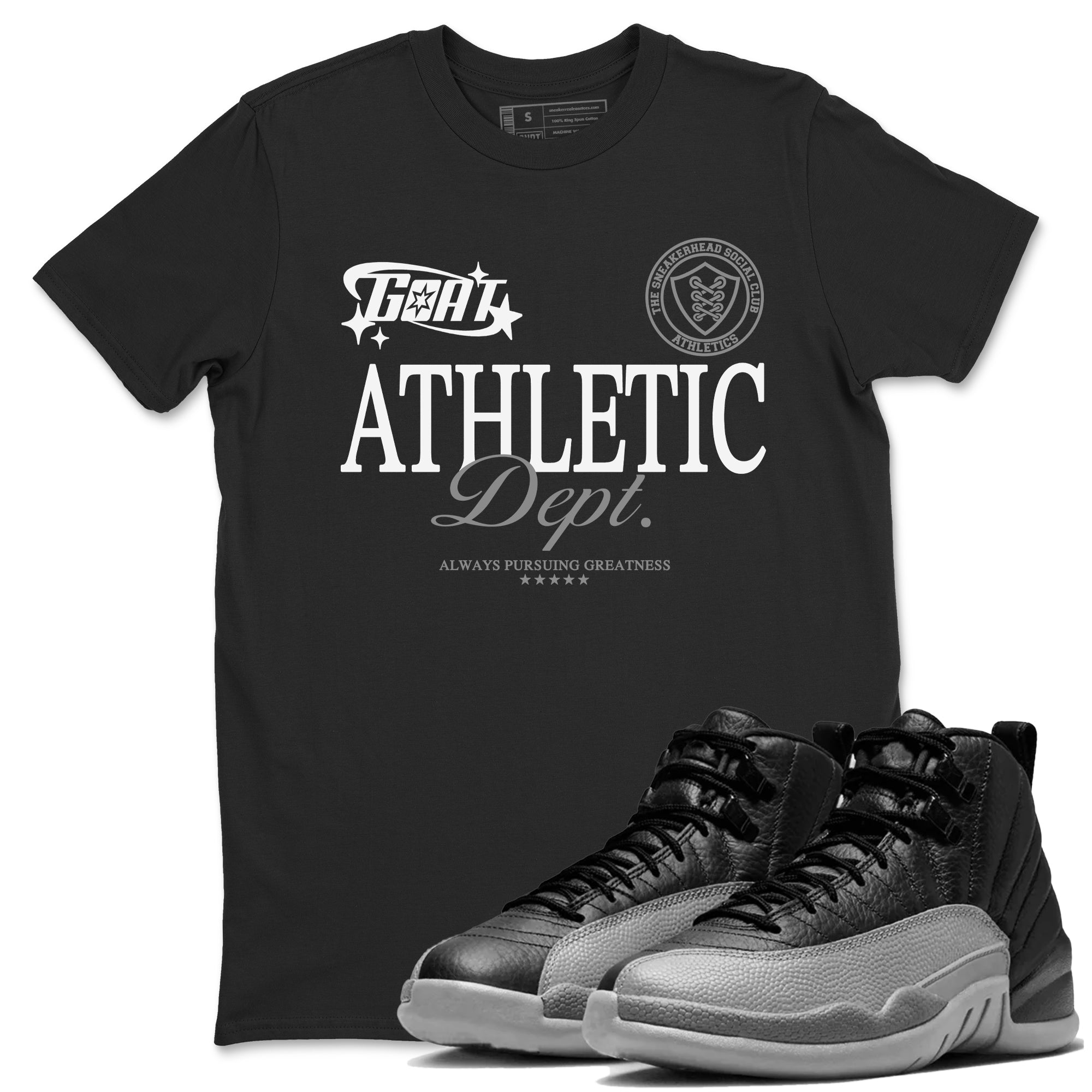 Goat Athletic Dept snkmatch Tees - Air Jordan 12 Black Wolf Grey