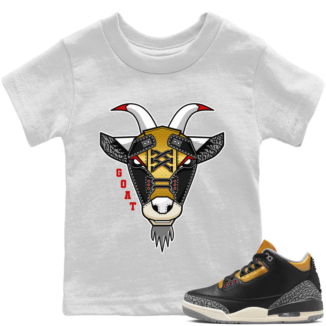 Goat Face Kids Tops - Air Jordan 3 Black Gold