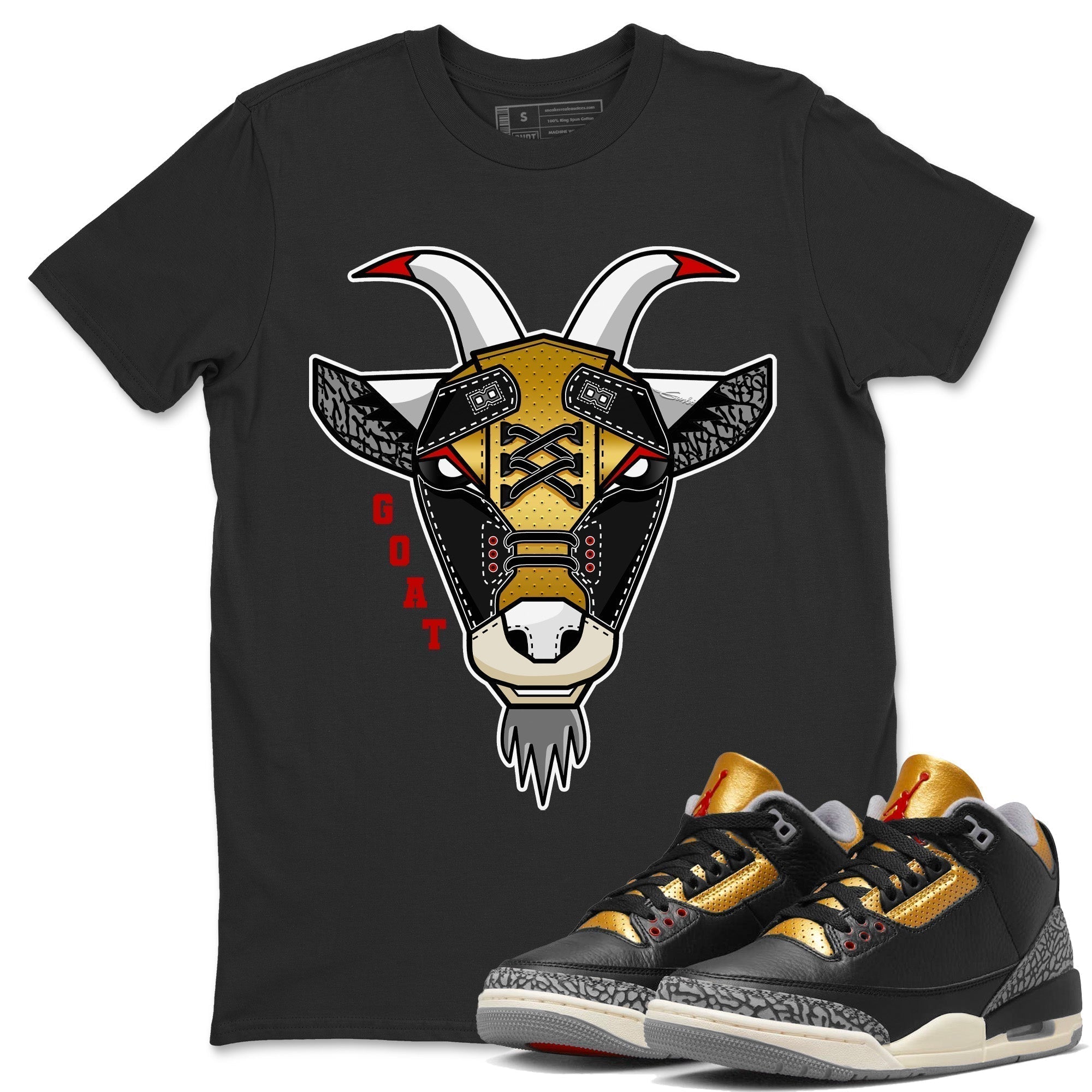 Goat Face Unisex Tops - Air Jordan 3 Black Gold