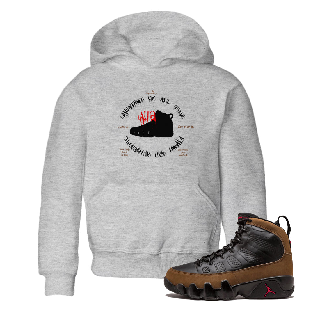 Goat Kick snkmatch Tees Kids - Air Jordan 9 Olive