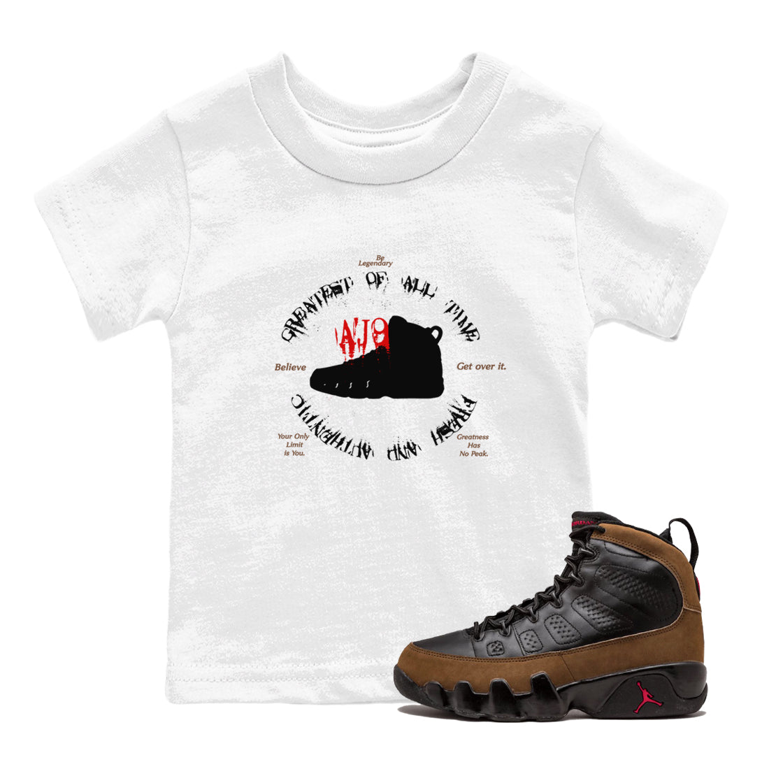 Goat Kick snkmatch Tees Kids - Air Jordan 9 Olive