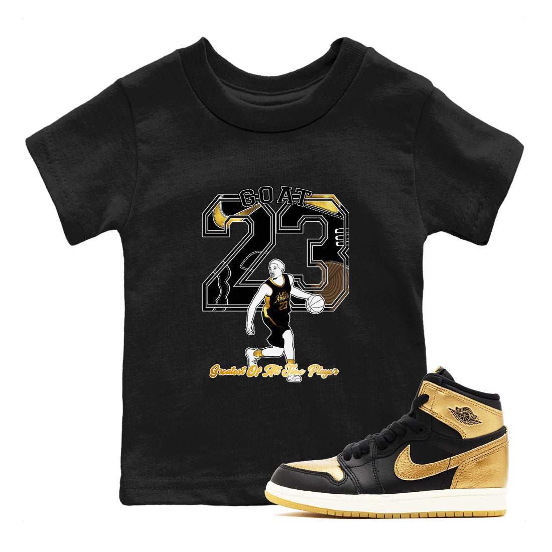 Goat Player snkmatch Tees Kids - Air Jordan 1 Black Metallic Gold