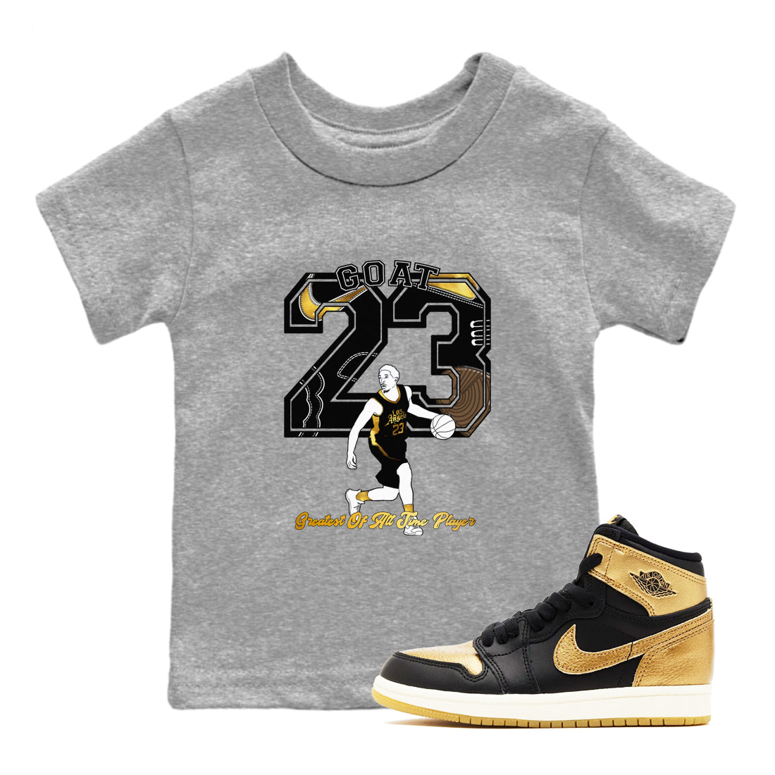 Goat Player snkmatch Tees Kids - Air Jordan 1 Black Metallic Gold