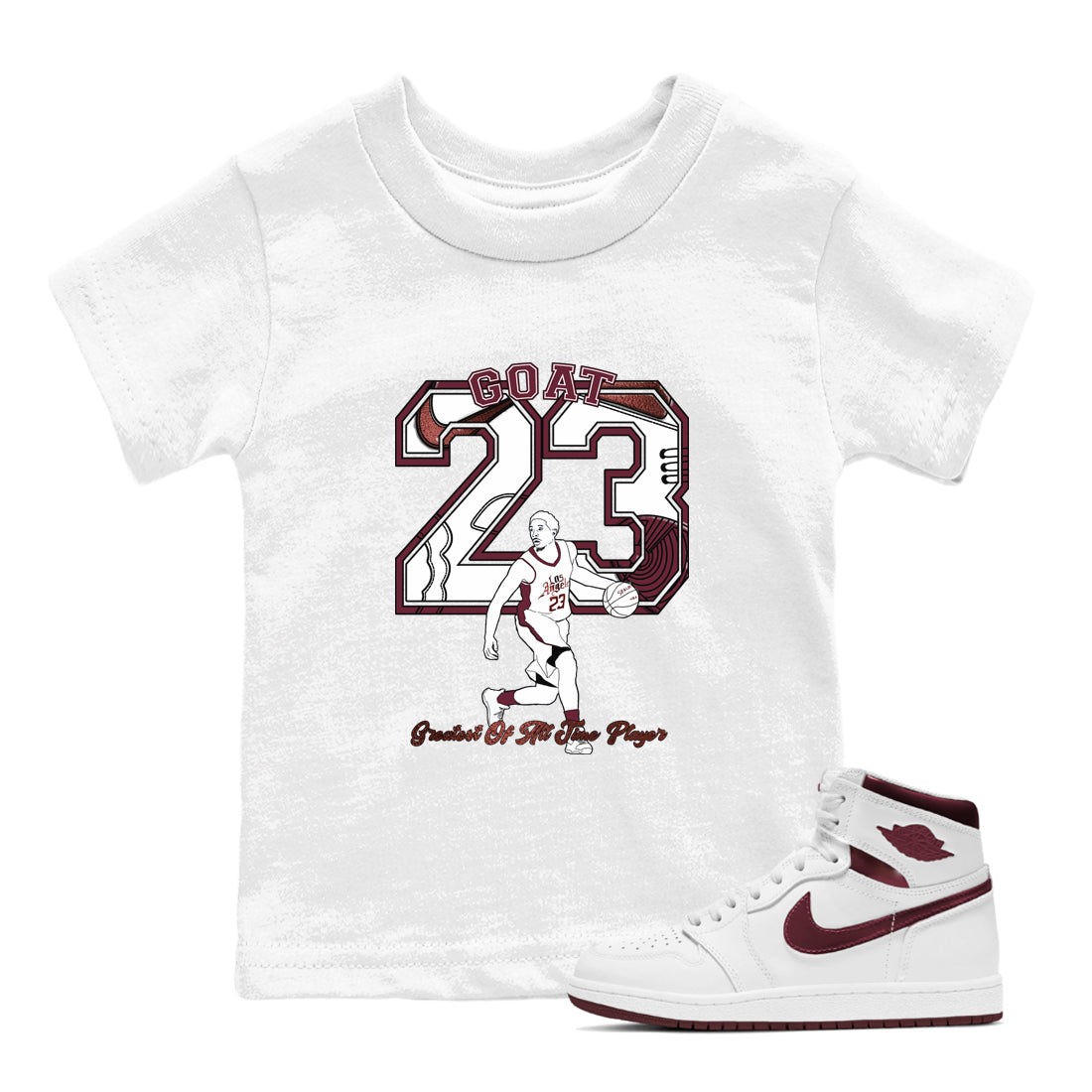 Goat Player snkmatch Tees Kids - Air Jordan 1 Metallic Burgundy