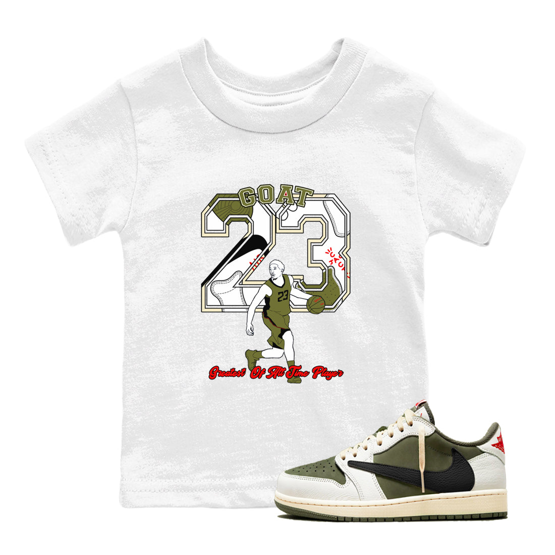 Goat Player snkmatch Tees Kids - Air Jordan 1 Travis Scott Medium Olive