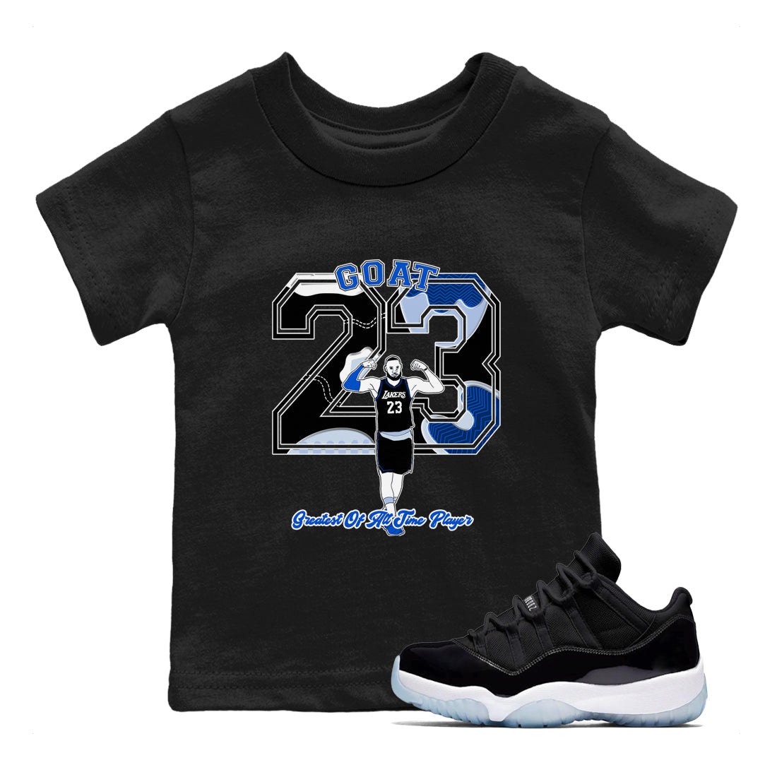 Goat Player snkmatch Tees Kids - Air Jordan 11 Black and Varsity Royal
