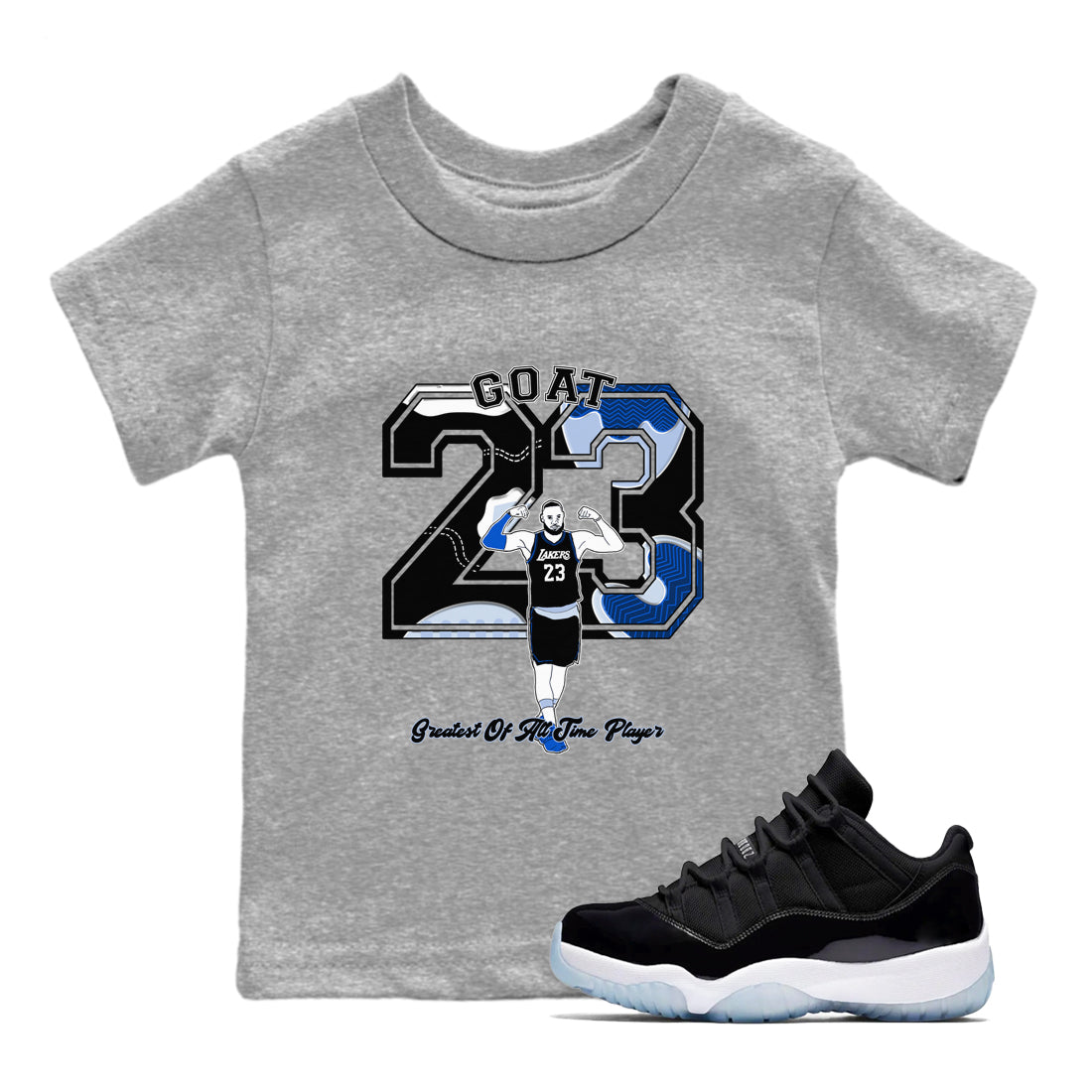 Goat Player snkmatch Tees Kids - Air Jordan 11 Black and Varsity Royal