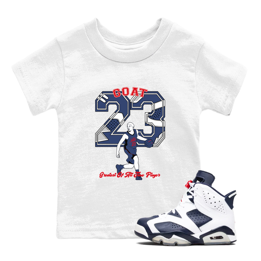Goat Player snkmatch Tees Kids - Air Jordan 6 White And Midnight Navy