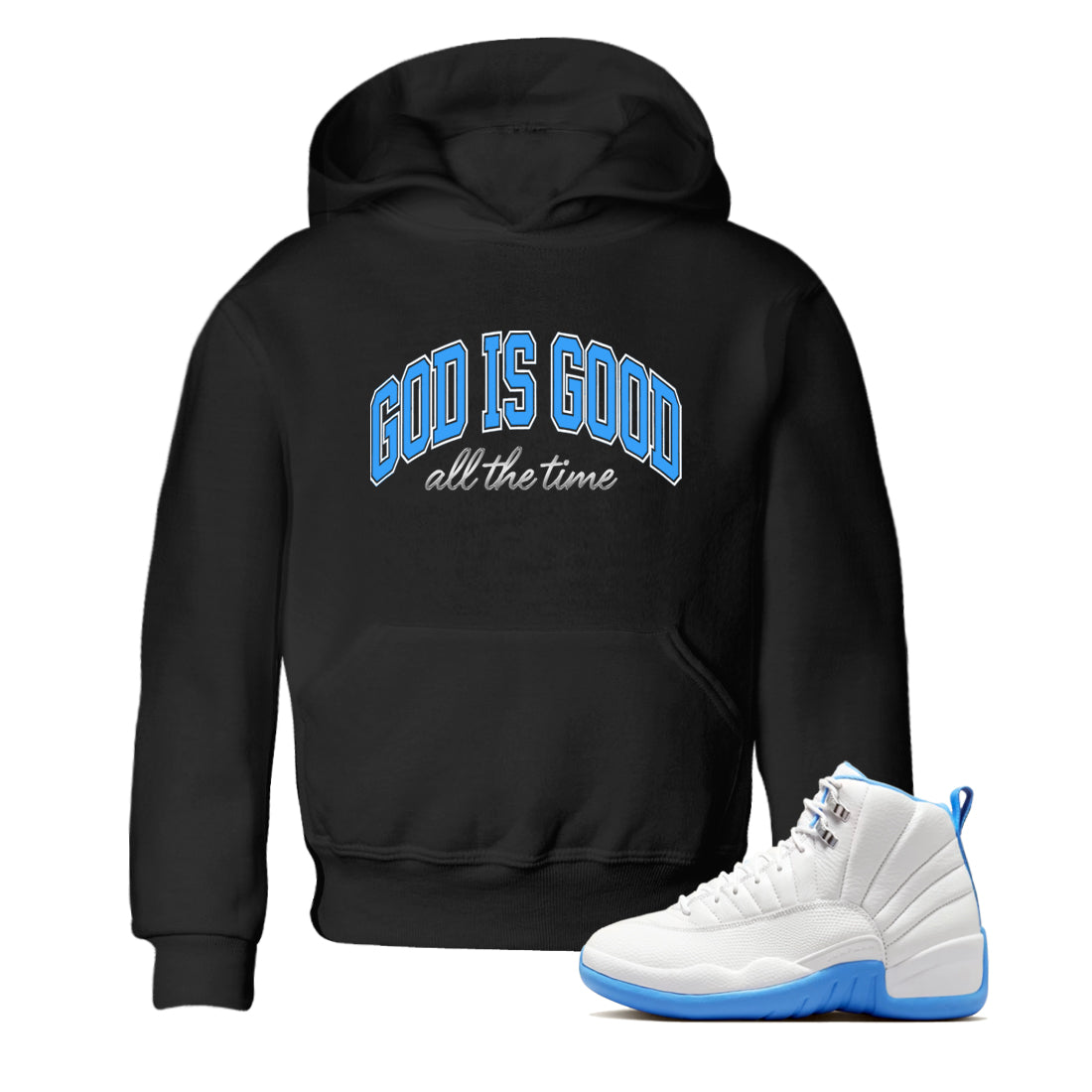God Is Good snkmatch Tees Kids - Air Jordan 12 White and University Blue
