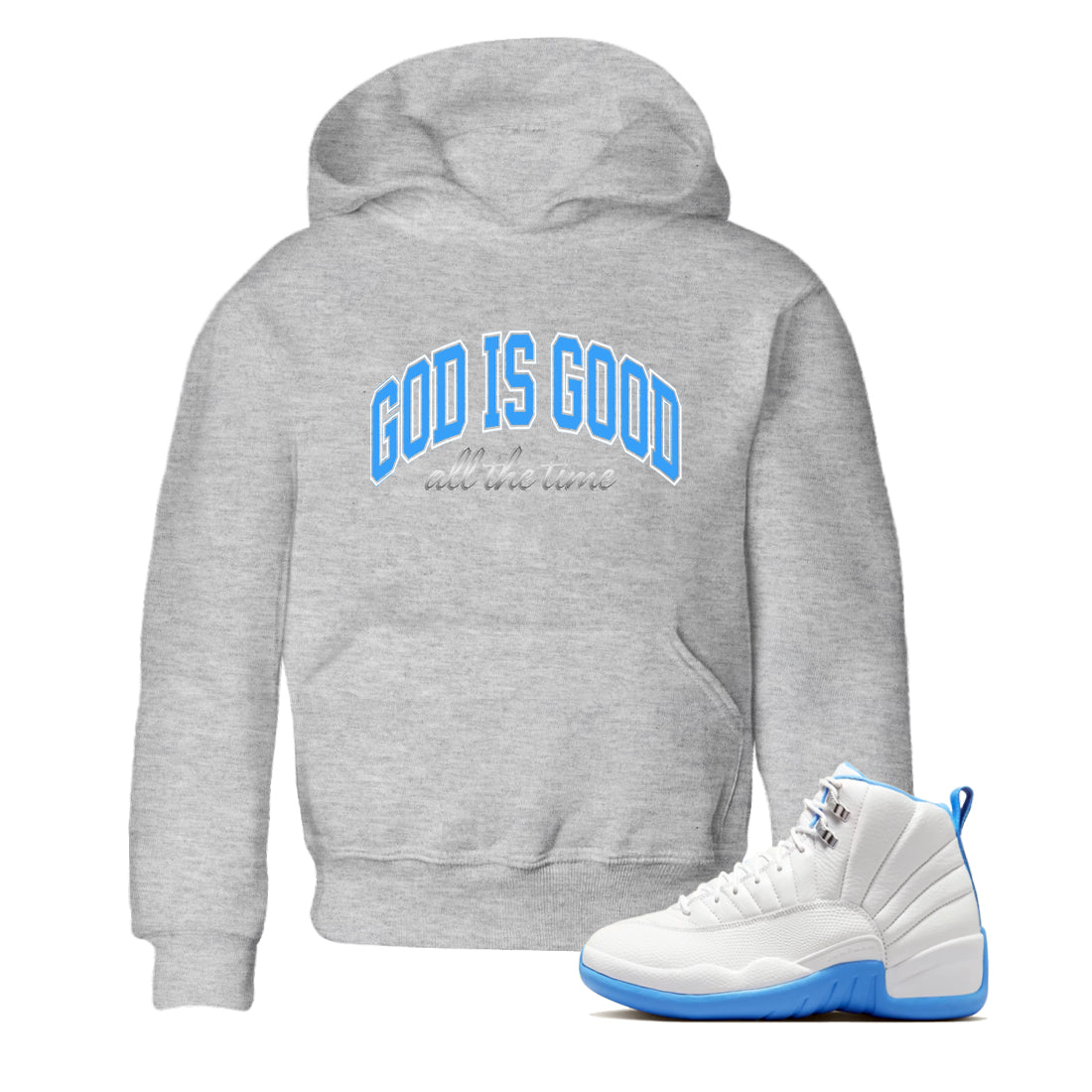 God Is Good snkmatch Tees Kids - Air Jordan 12 White and University Blue