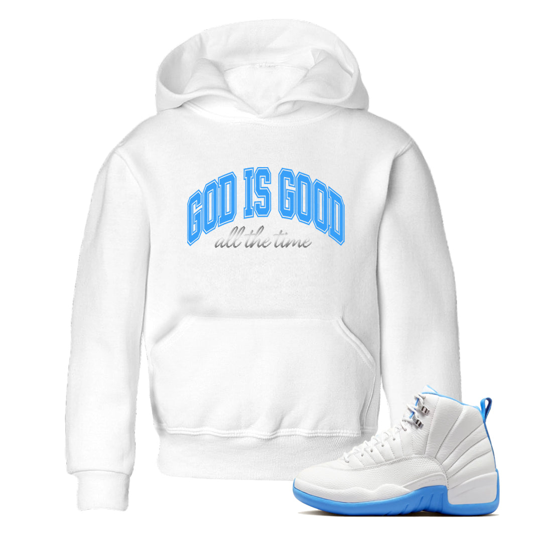 God Is Good snkmatch Tees Kids - Air Jordan 12 White and University Blue