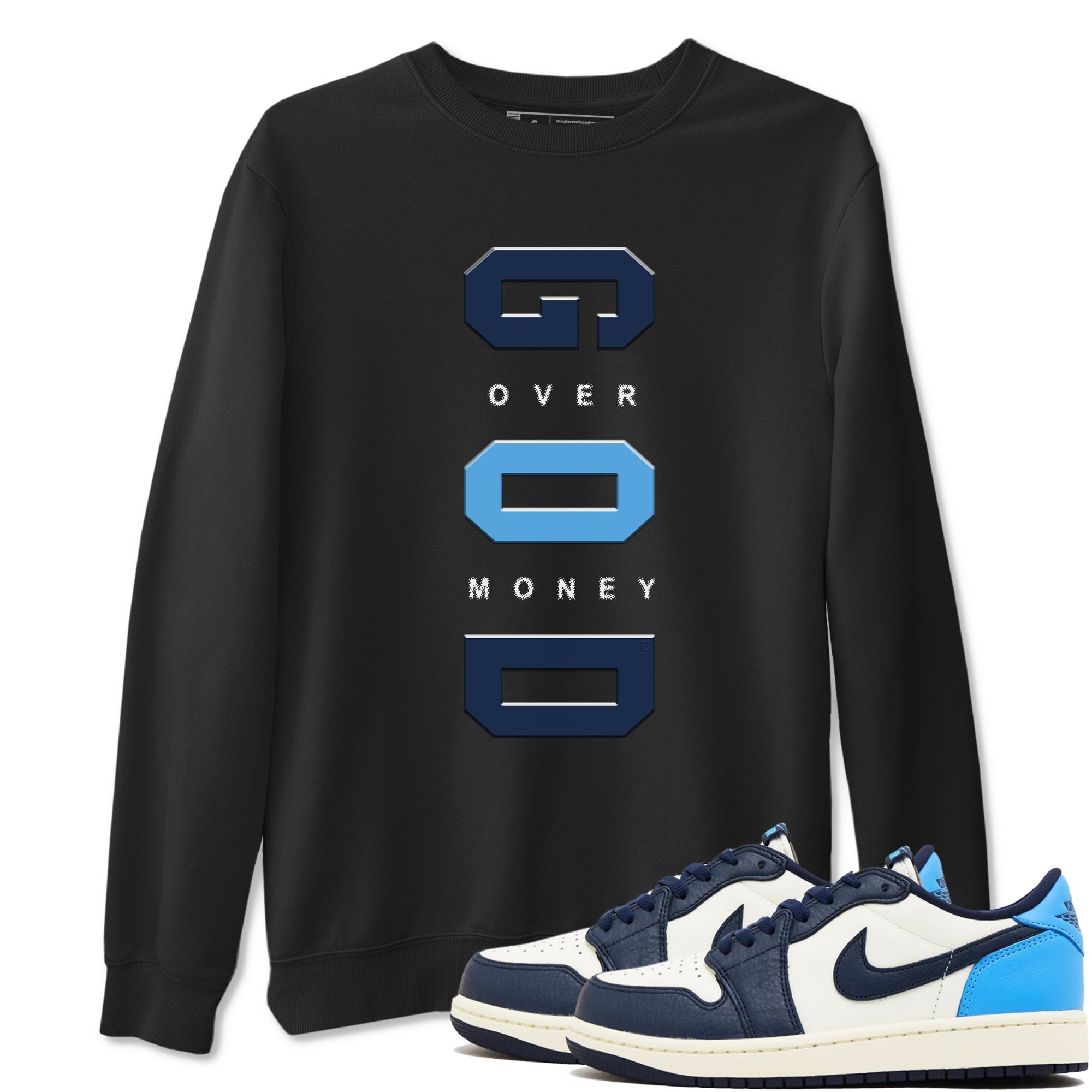 God Over Money snkmatch Tees - Air Jordan 1 Low OG Obsidian