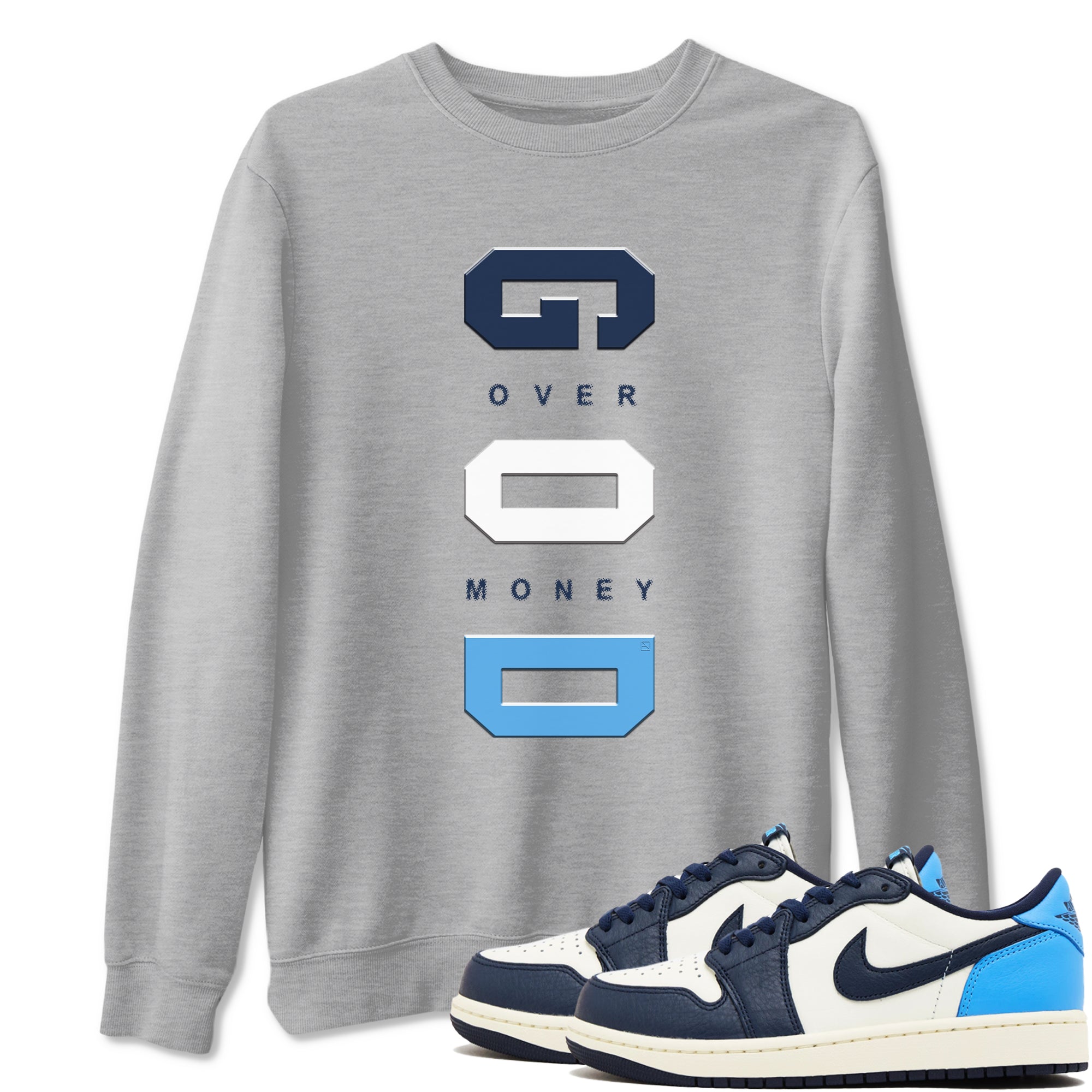 God Over Money snkmatch Tees - Air Jordan 1 Low OG Obsidian