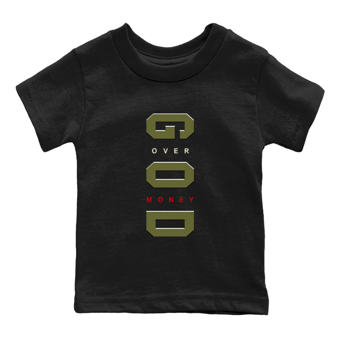 God Over Money snkmatch Tees Kids - Air Jordan 1 Travis Scott Medium Olive