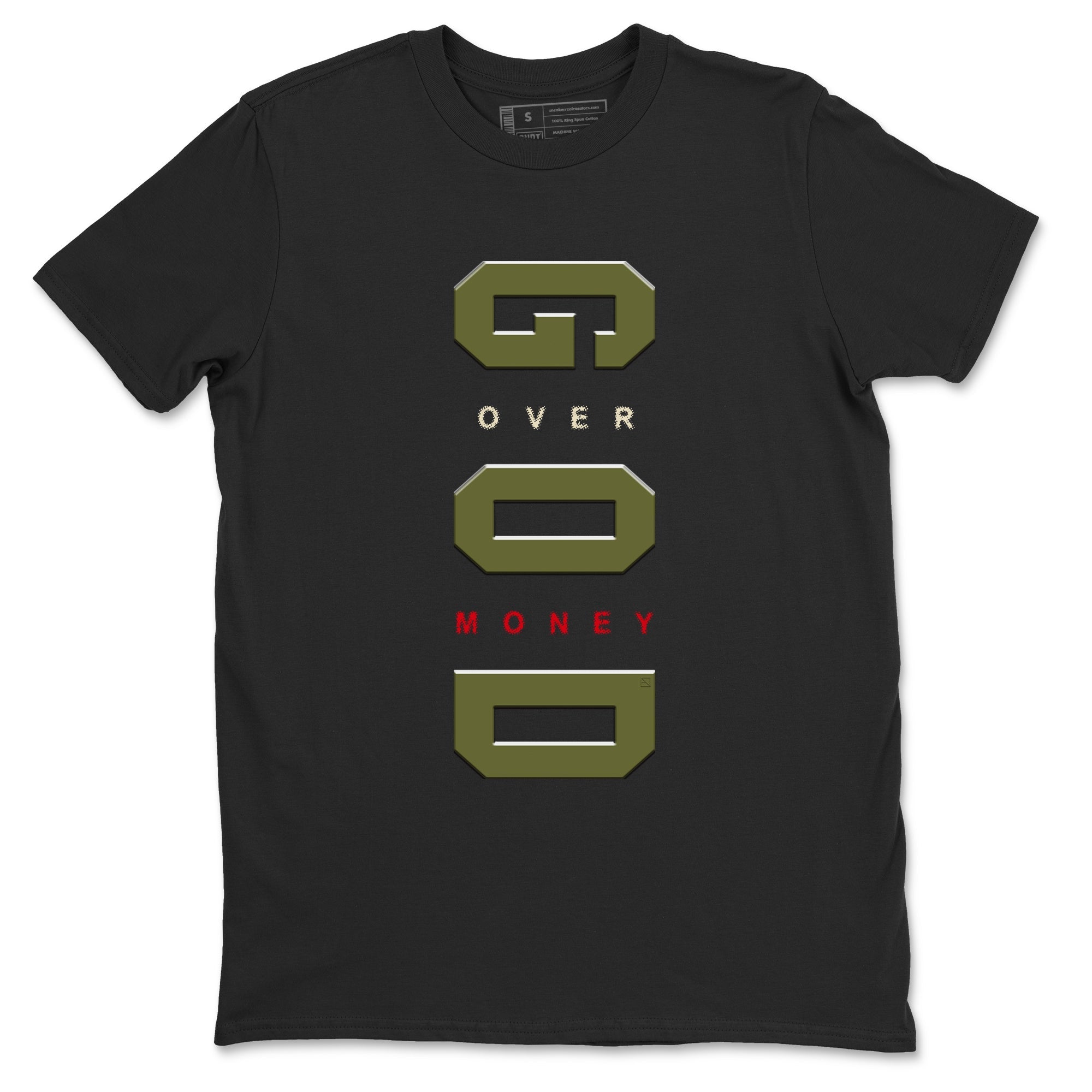 God Over Money snkmatch Tees - Air Jordan 1 Travis Scott Medium Olive