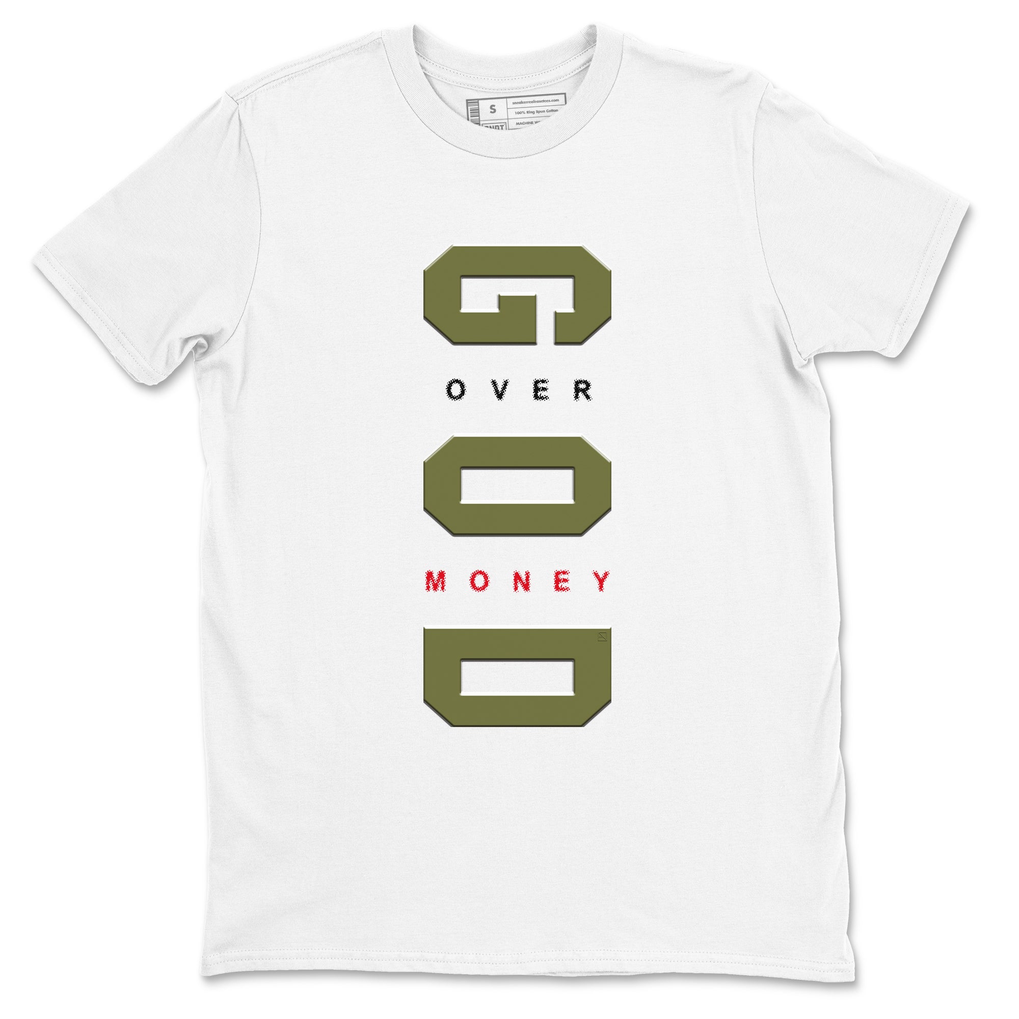 God Over Money snkmatch Tees - Air Jordan 1 Travis Scott Medium Olive