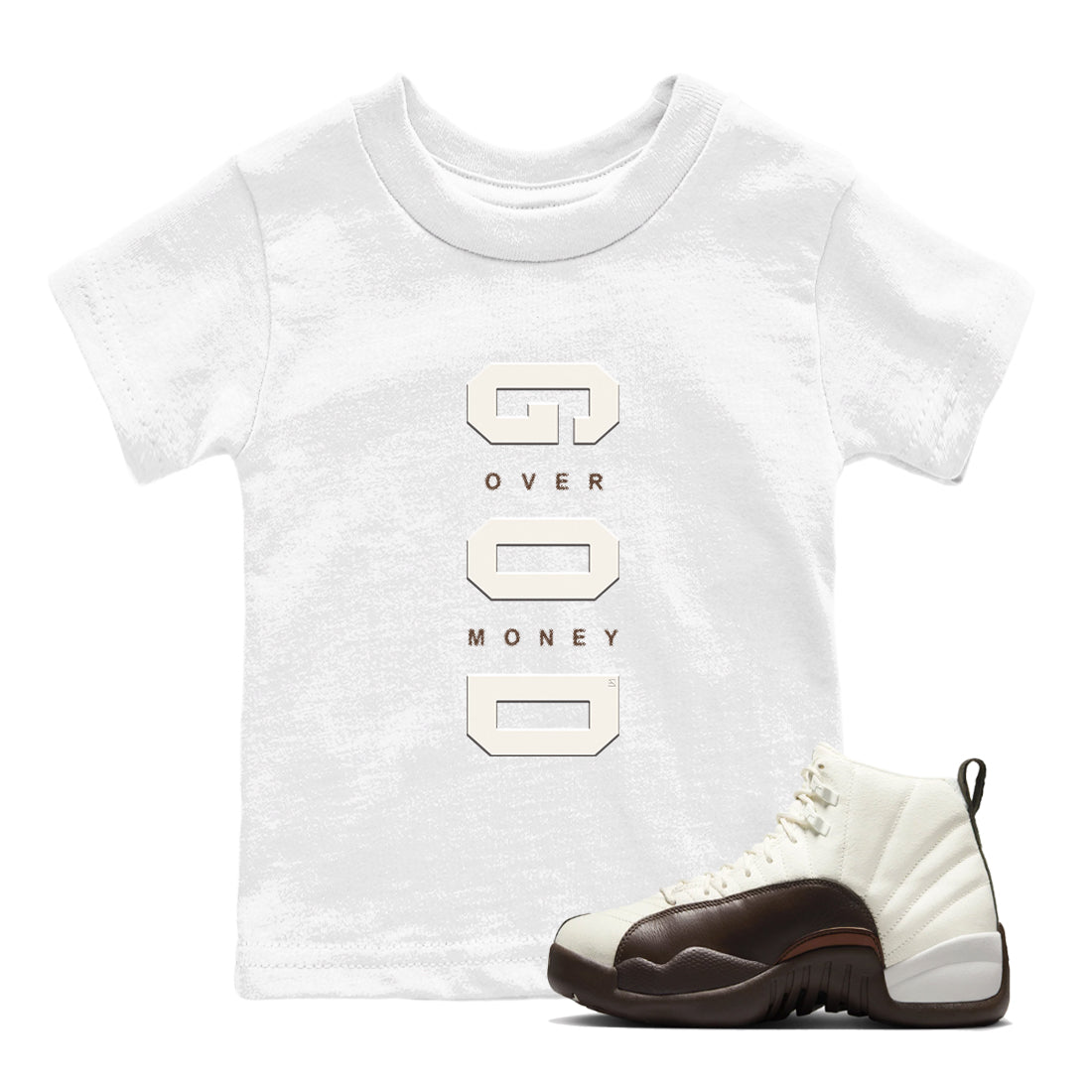 God Over Money snkmatch Tees Kids - Air Jordan 12 Baroque Brown