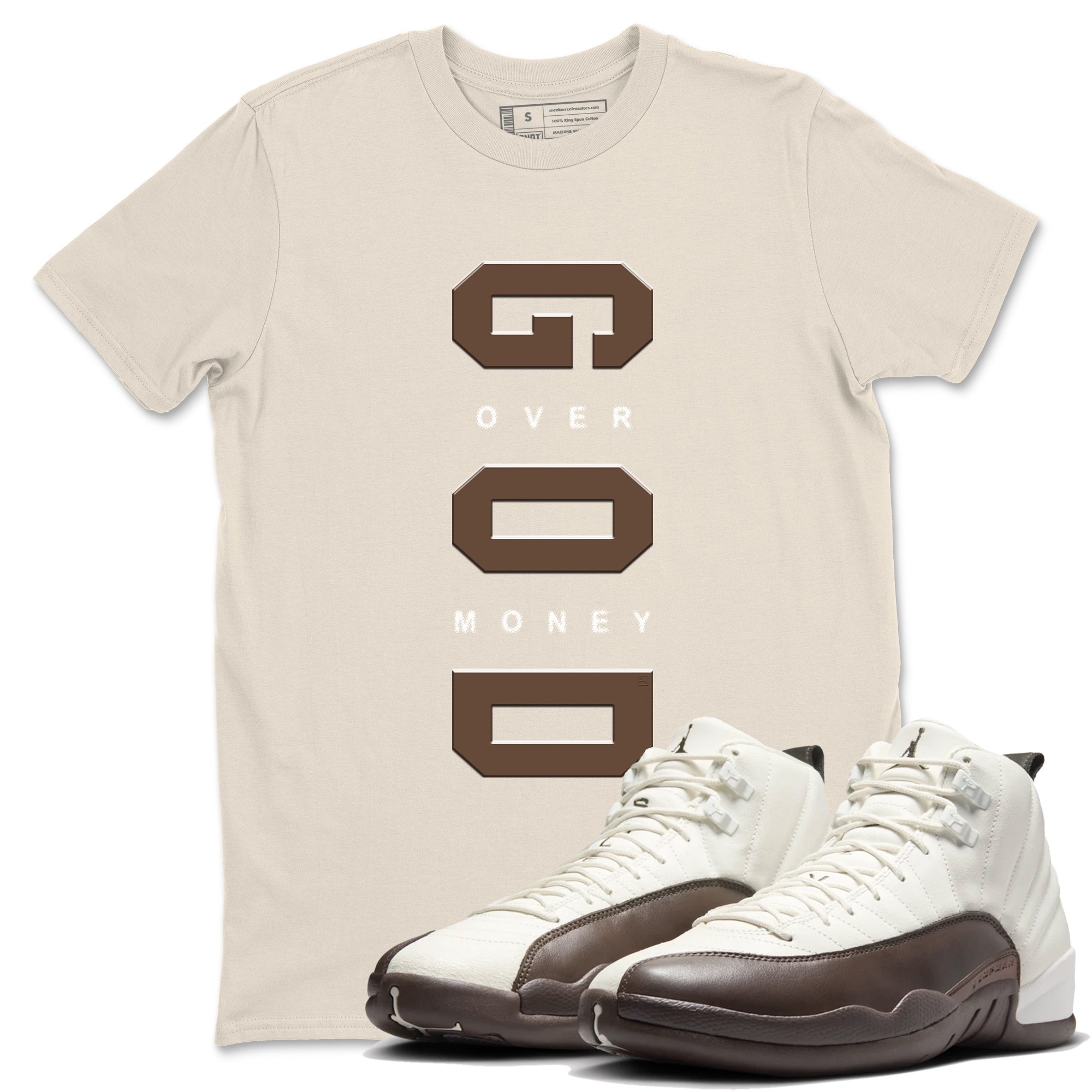 God Over Money snkmatch Tees - Air Jordan 12 Baroque Brown
