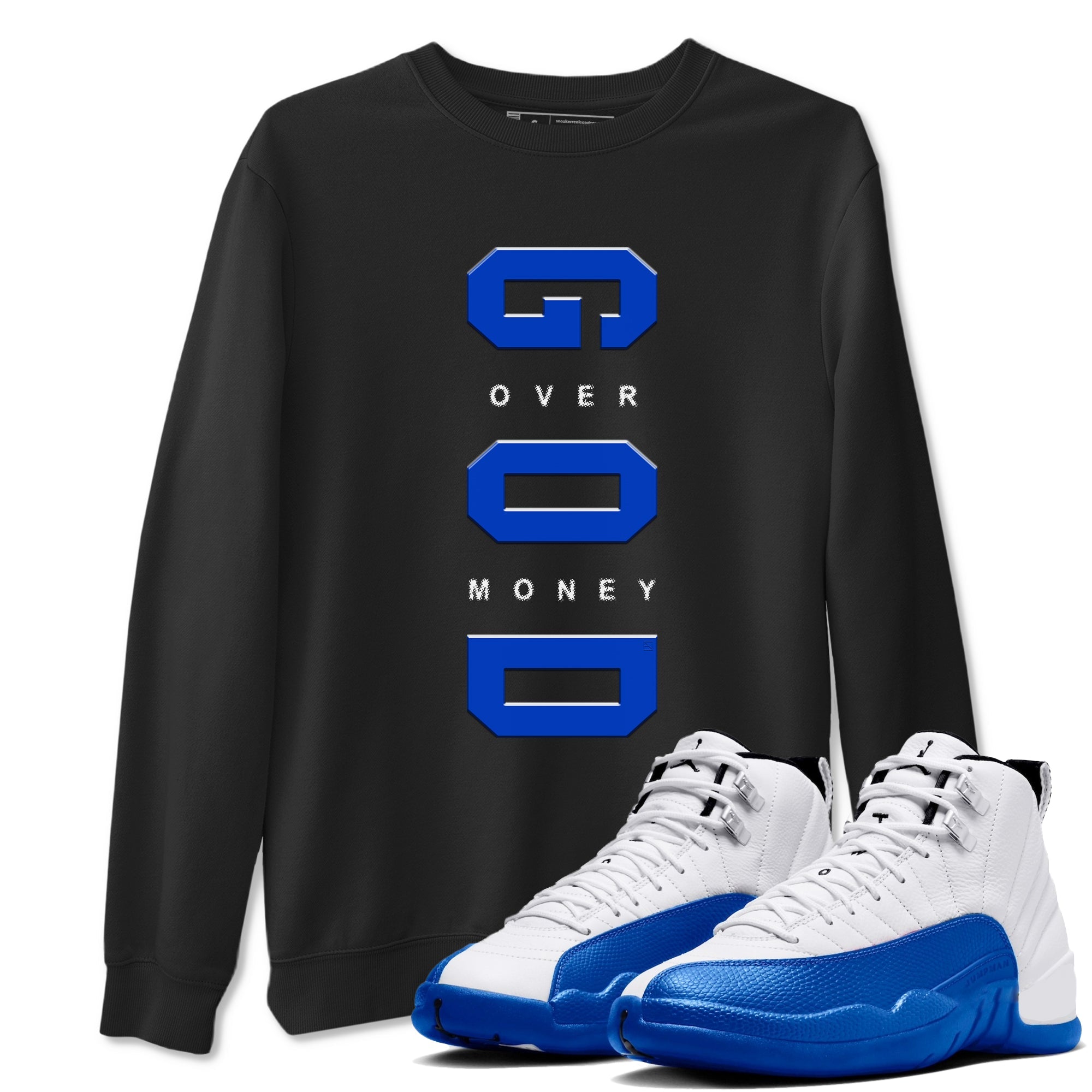 God Over Money snkmatch Tees - Air Jordan 12 Blueberry