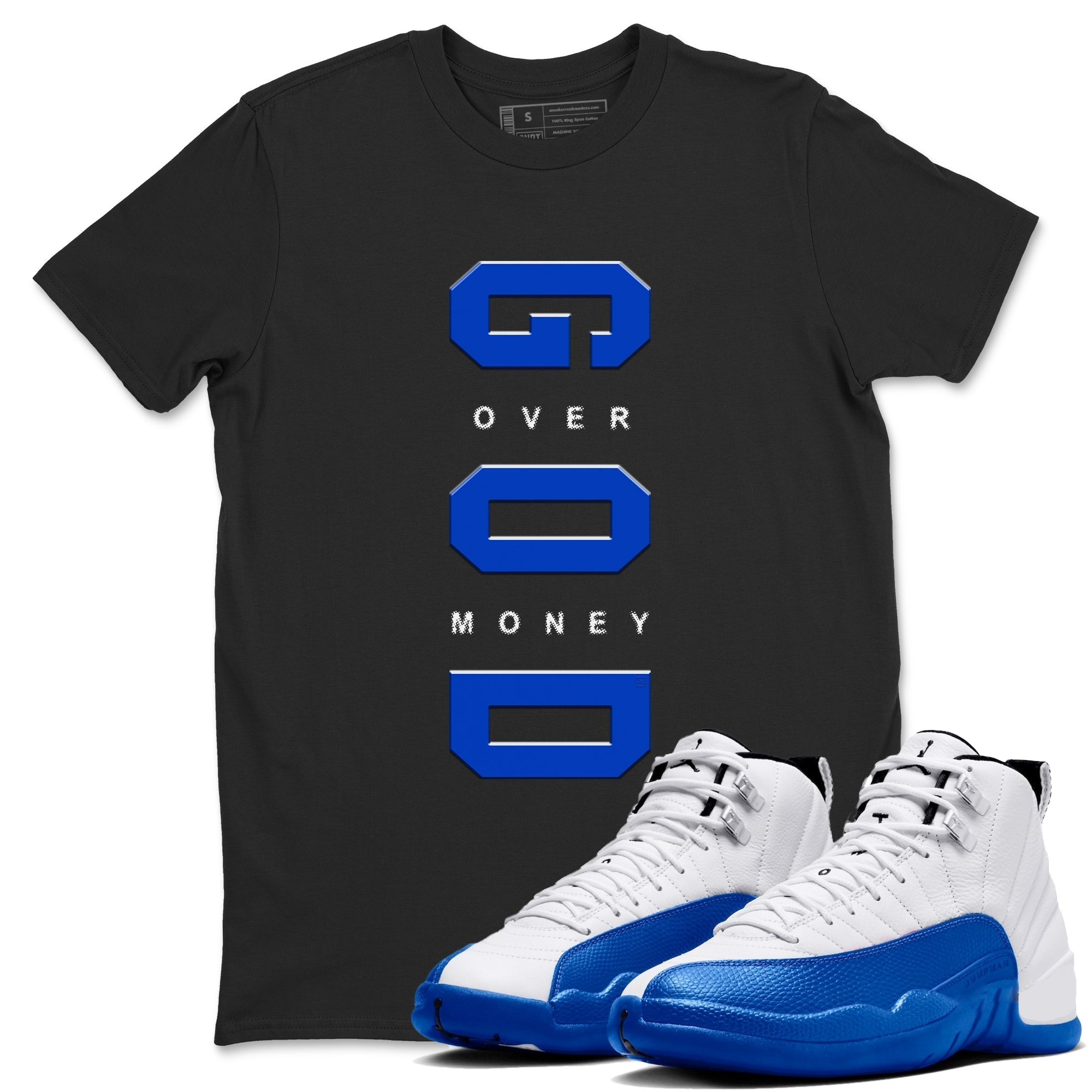 God Over Money snkmatch Tees - Air Jordan 12 Blueberry