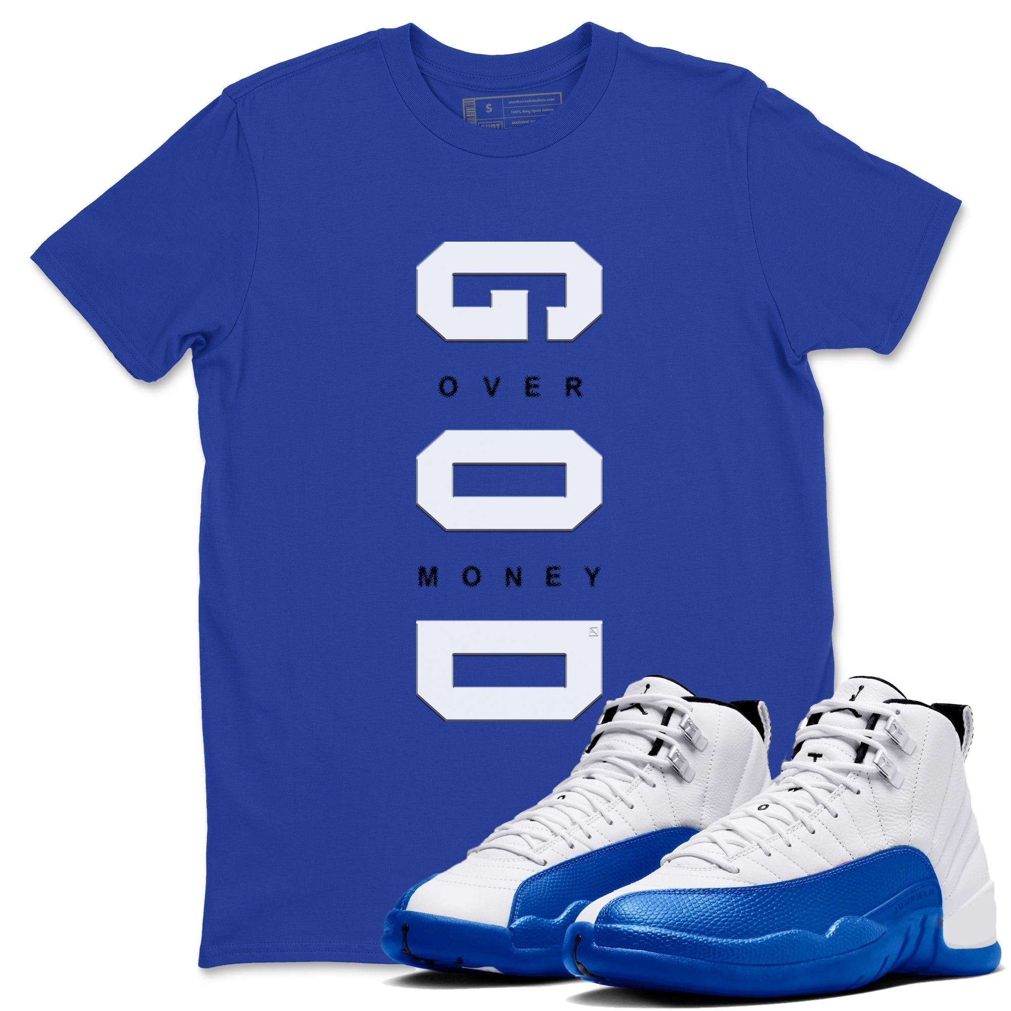 God Over Money snkmatch Tees - Air Jordan 12 Blueberry