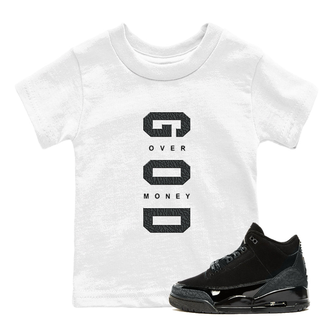 God Over Money snkmatch Tees Kids - Air Jordan 3 Black Cat
