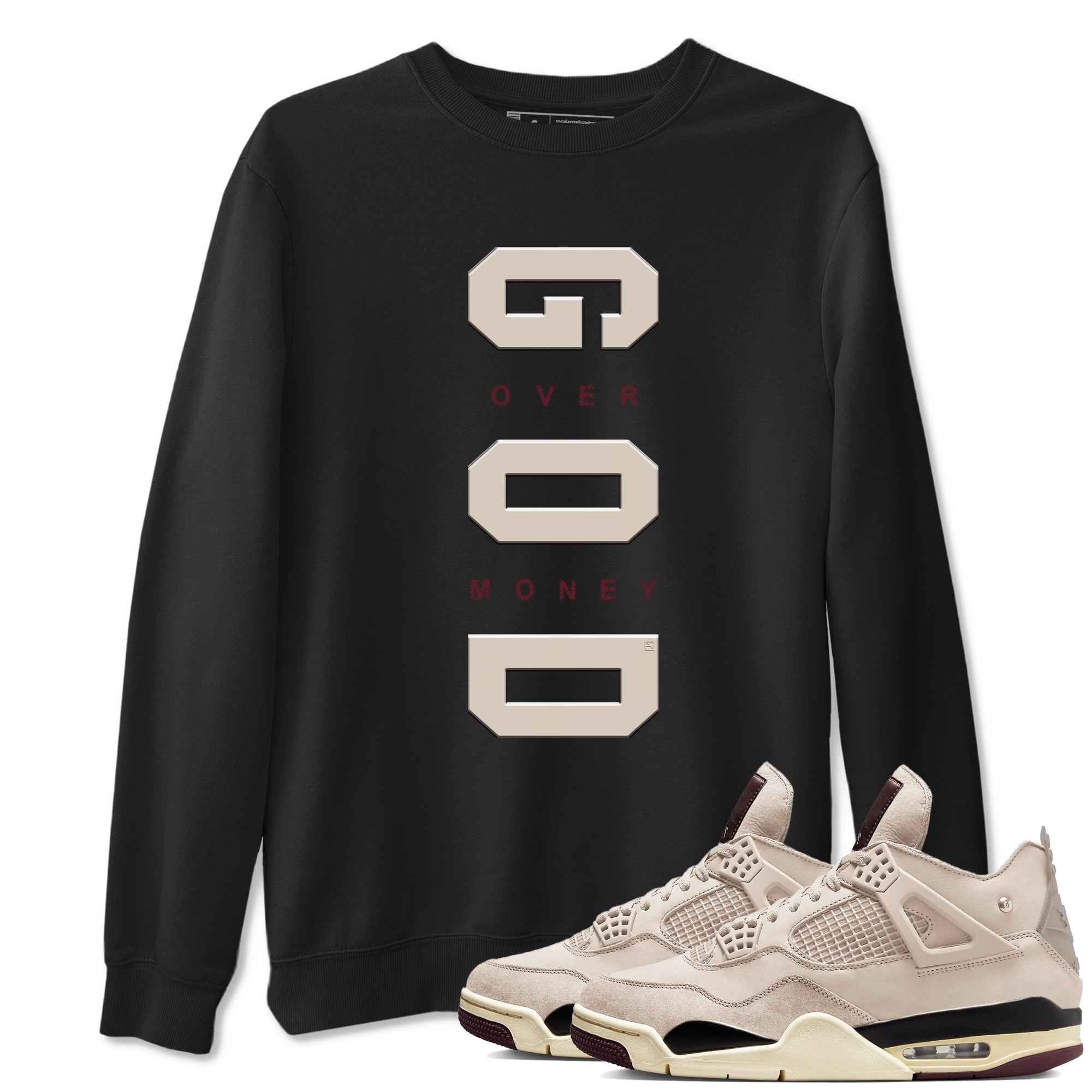 God Over Money snkmatch Tees - Air Jordan 4 A Ma Maniere x Fossil Stone