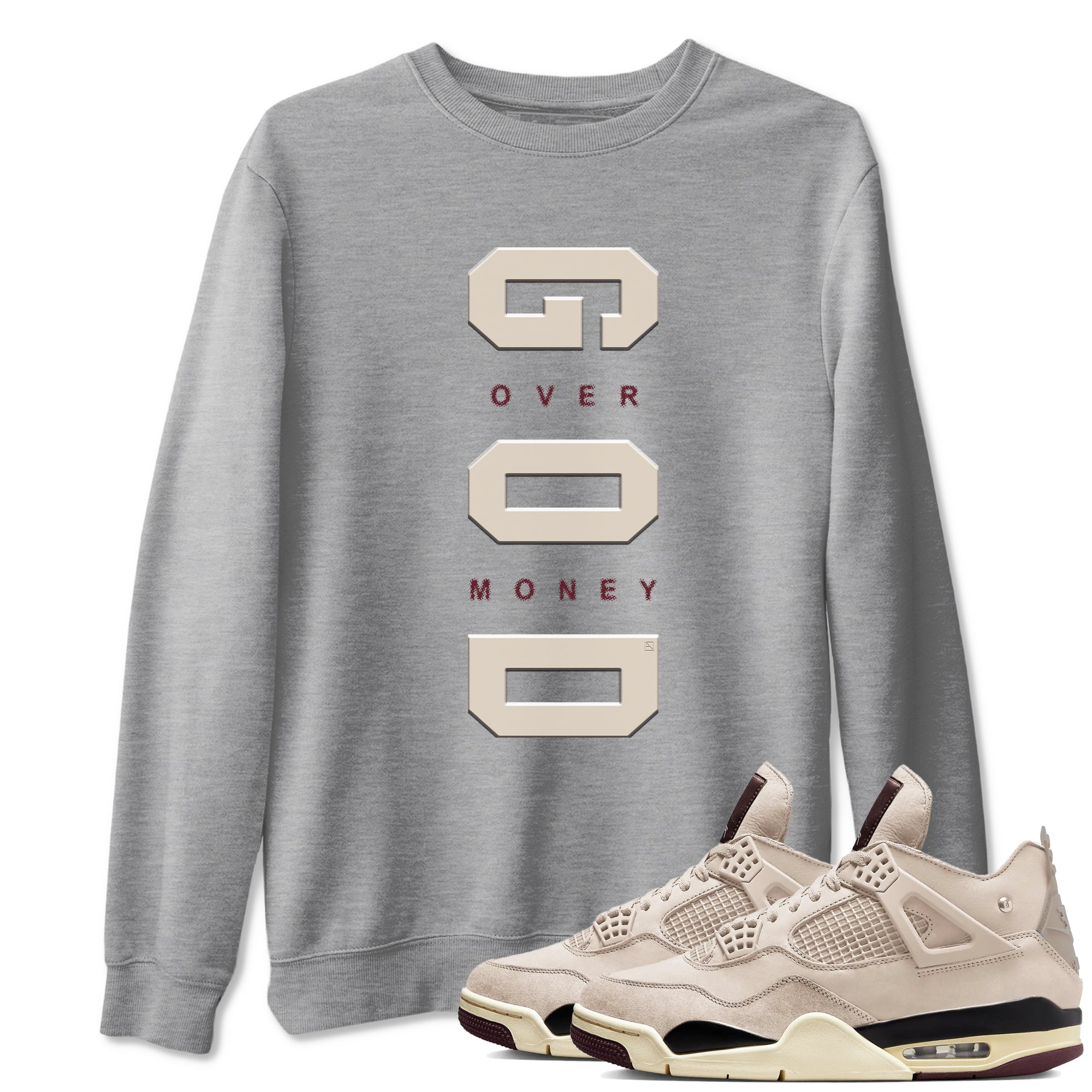 God Over Money snkmatch Tees - Air Jordan 4 A Ma Maniere x Fossil Stone