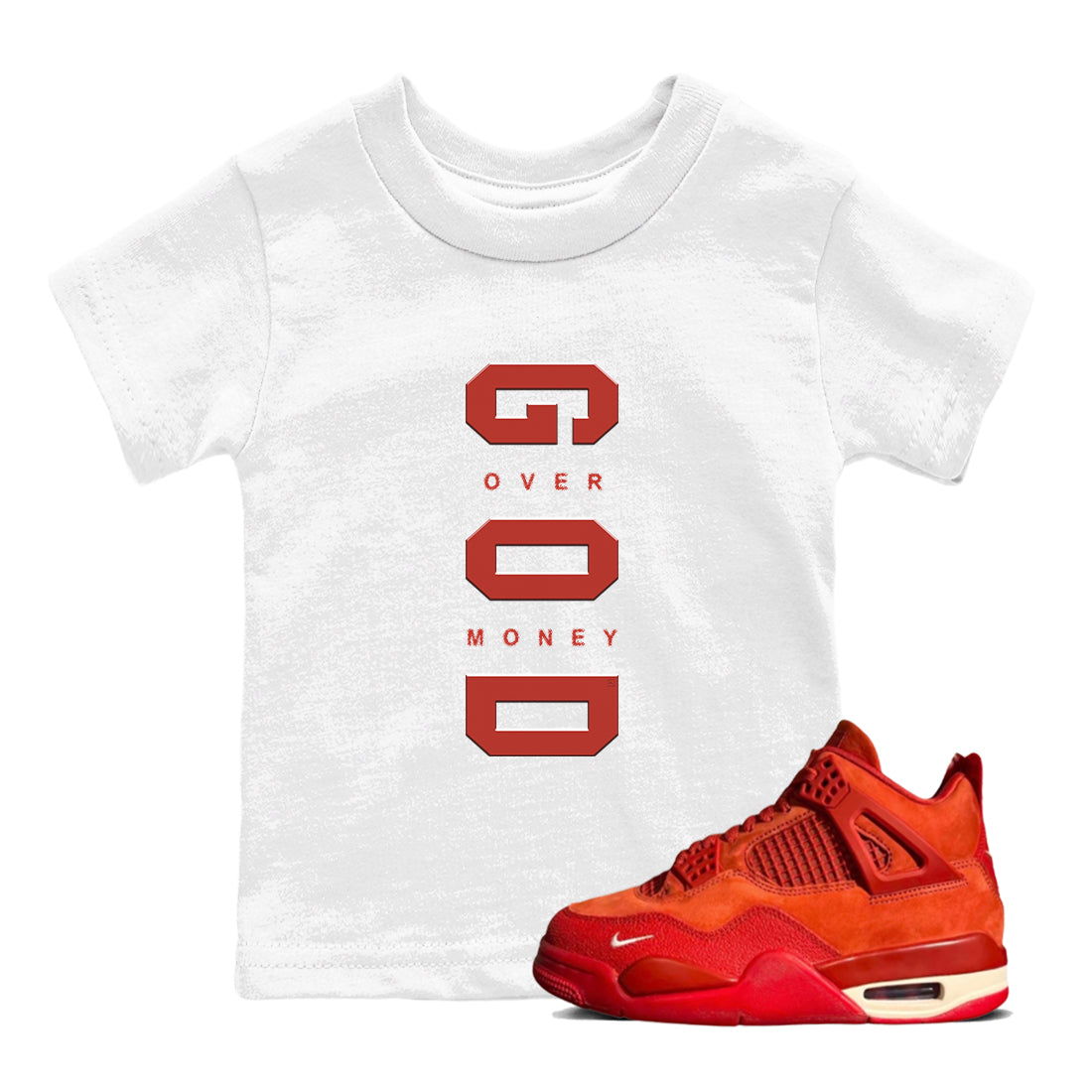 God Over Money snkmatch Tees Kids - Air Jordan 4 Brick By Brick