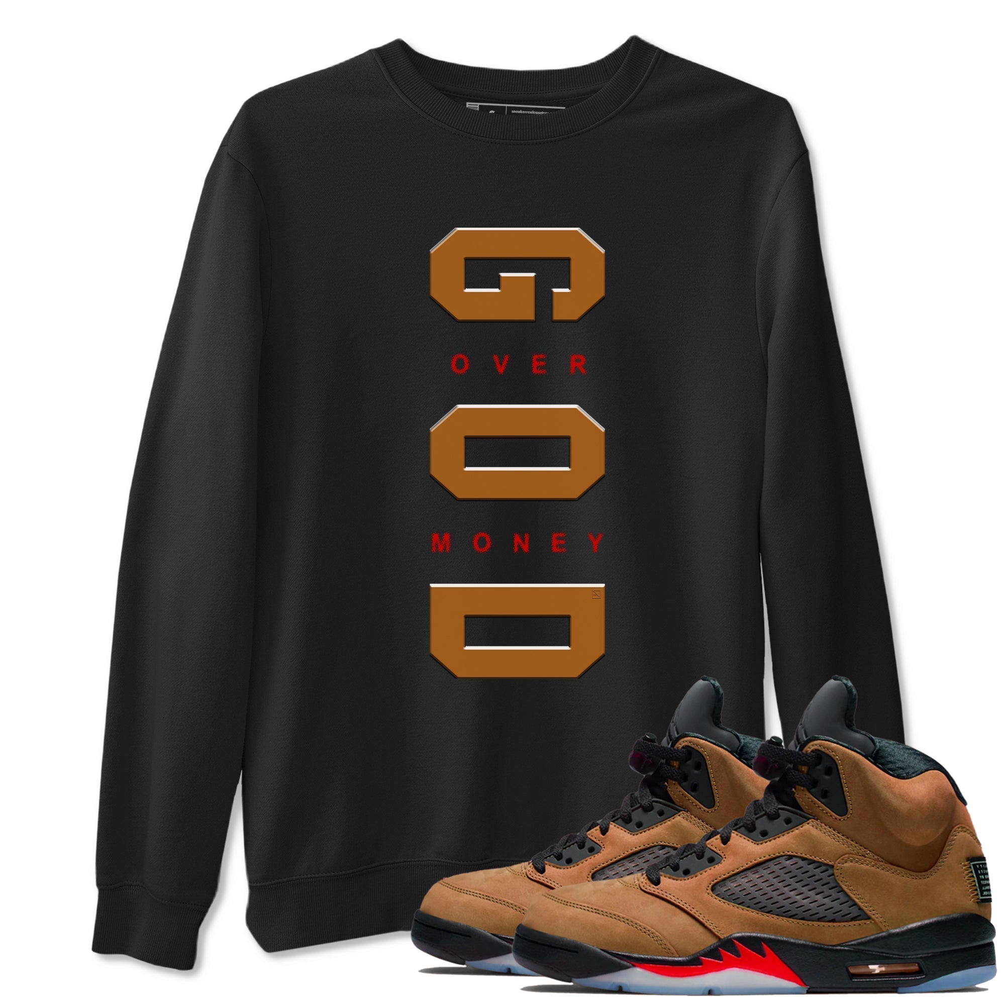 God Over Money snkmatch Tees - Air Jordan 5 Archaeo Brown