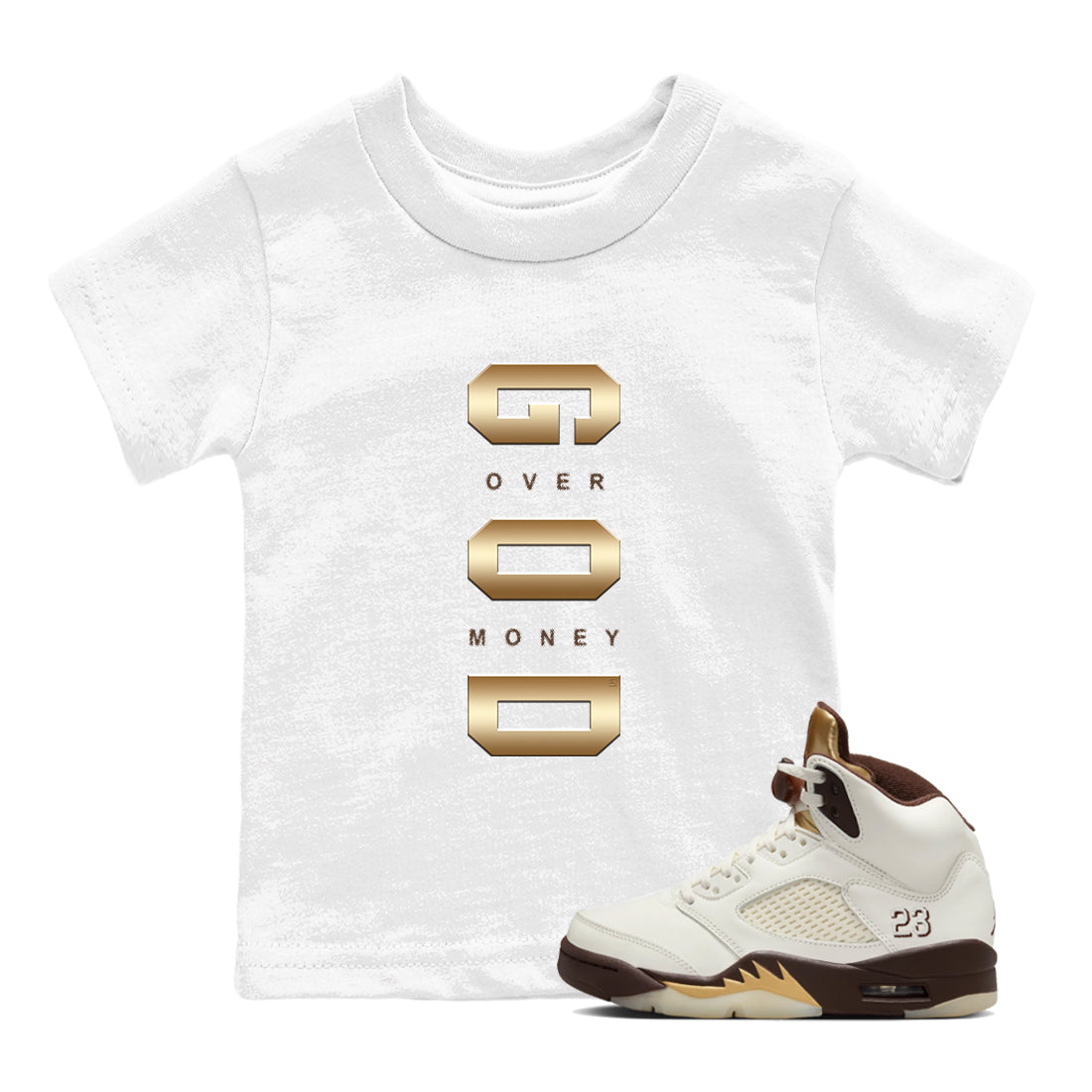 God Over Money snkmatch Tees Kids - Air Jordan 5 Golden Ticket