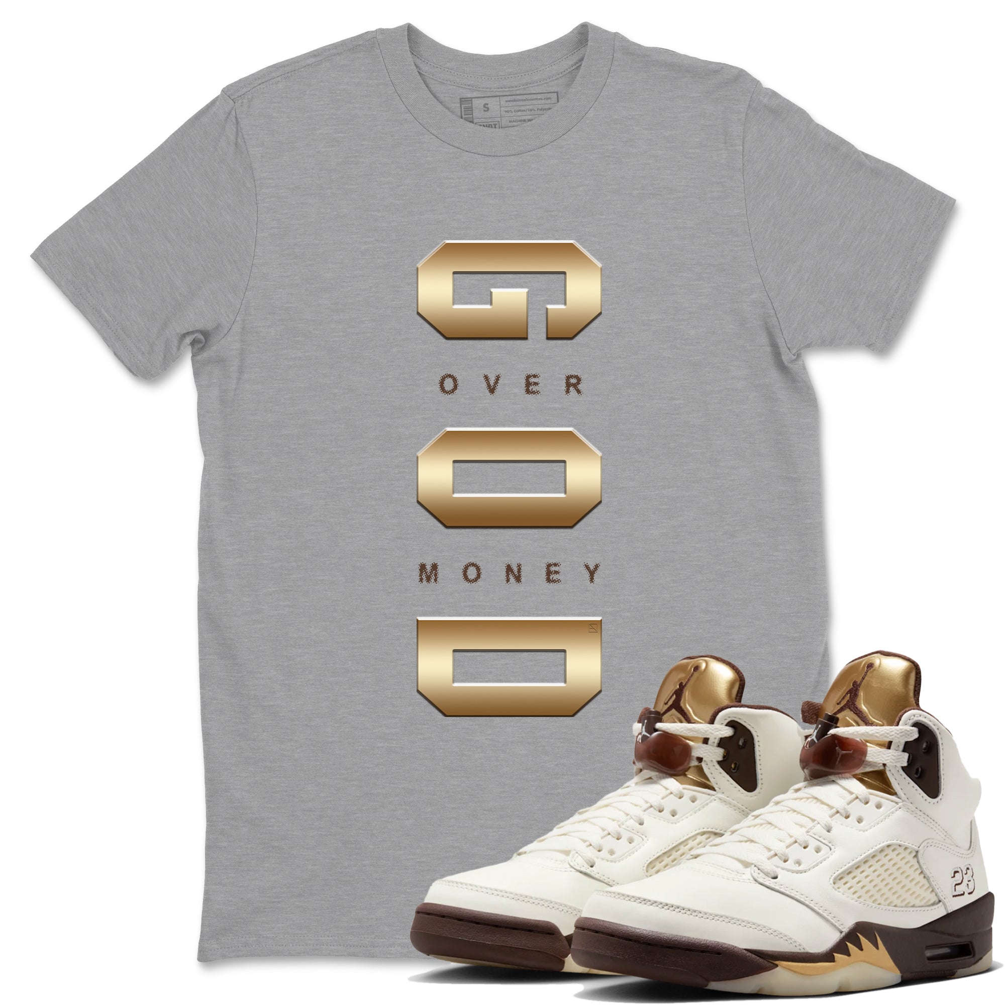 God Over Money snkmatch Tees - Air Jordan 5 Golden Ticket