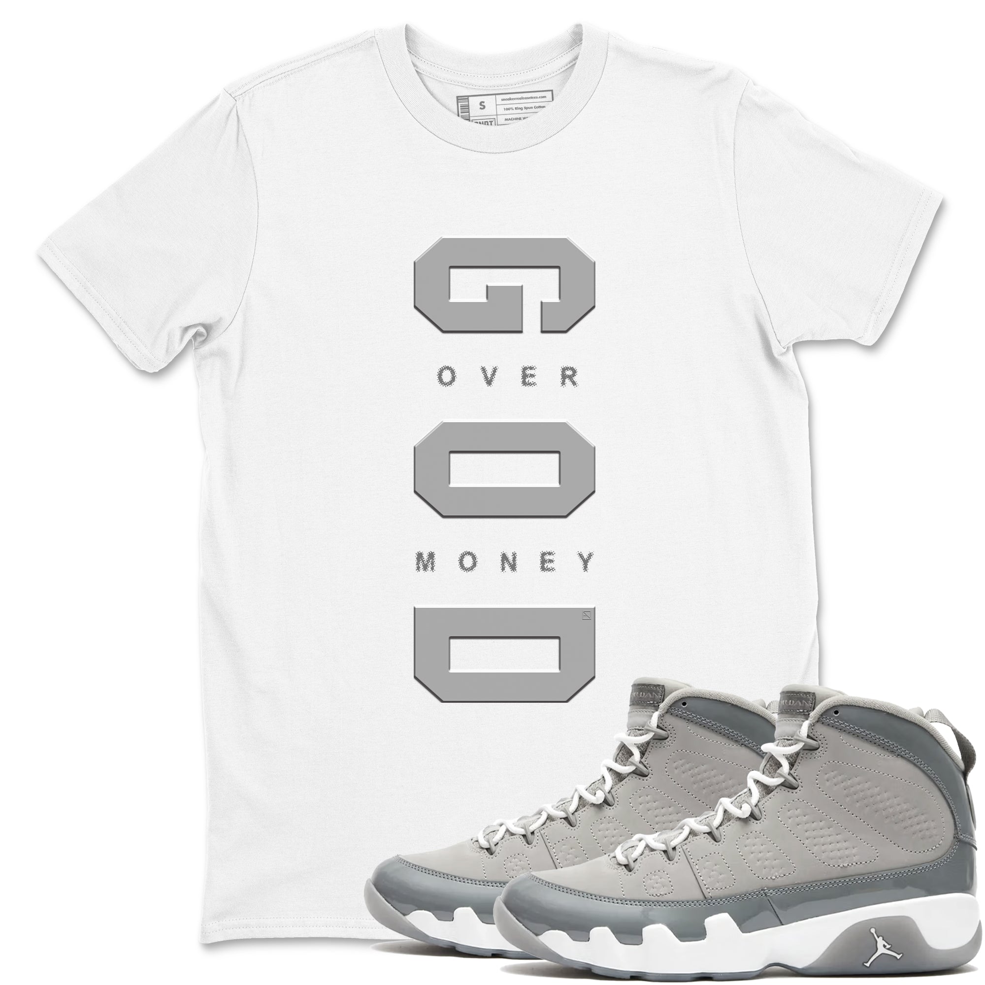 God Over Money snkmatch Tees - Air Jordan 9 Cool Grey