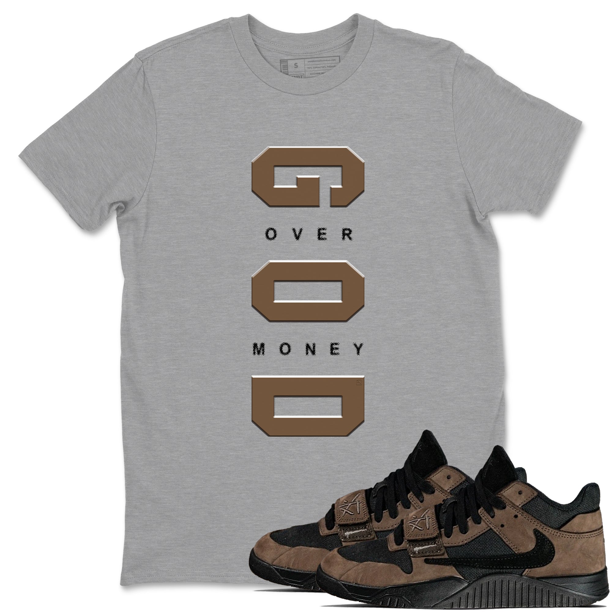 God Over Money snkmatch Tees - Jordan Jumpman Jack Travis Scott Dark Mocha