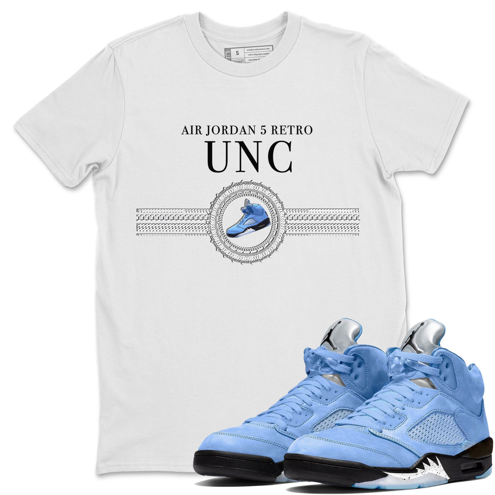 Gold Chain Unisex Tops - Air Jordan 5 UNC