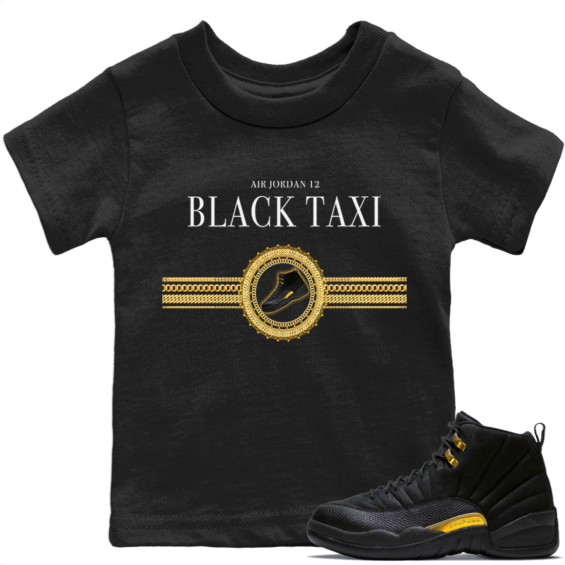 Gold Chains Kids Tops - Air Jordan 12 Black Taxi