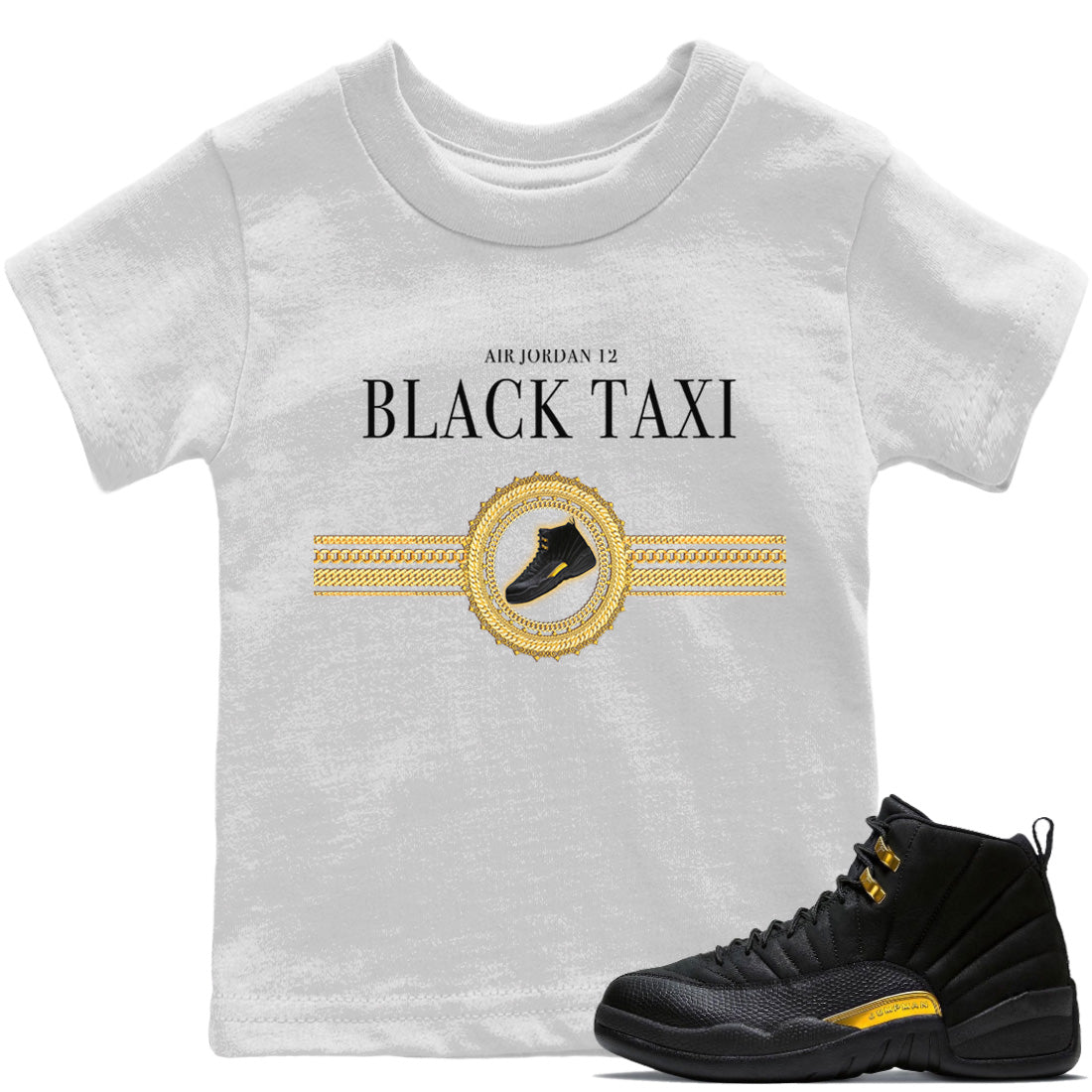 Gold Chains Kids Tops - Air Jordan 12 Black Taxi