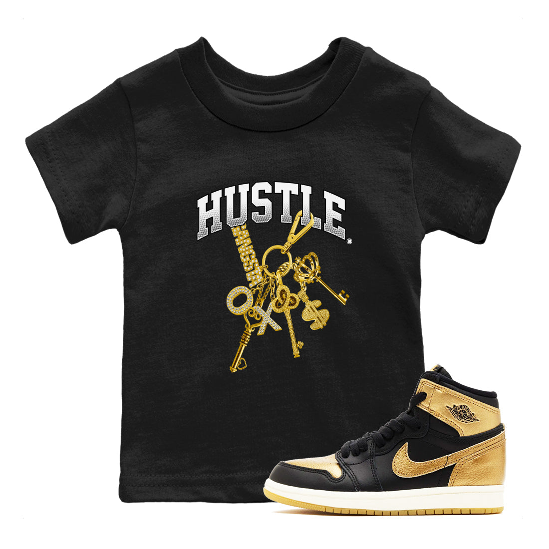 Gold Hustle snkmatch Tees Kids - Air Jordan 1 Black Metallic Gold