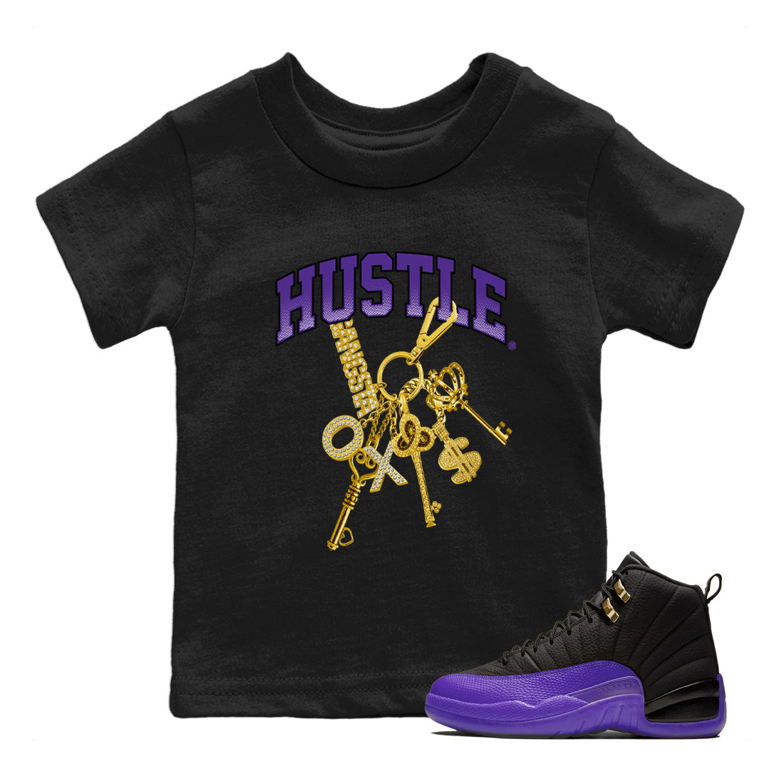 Gold Hustle Kids Tops - Air Jordan 12 Field Purple