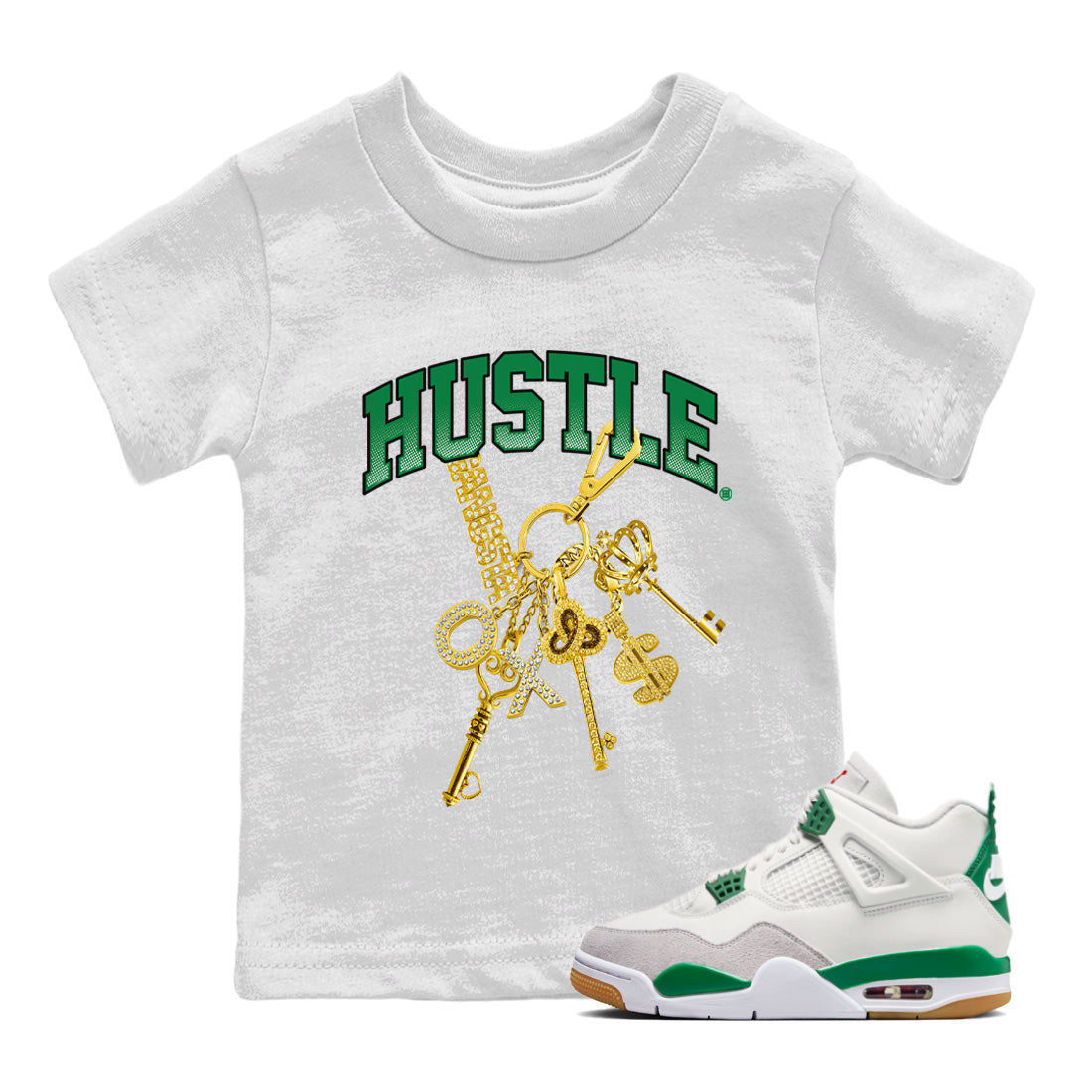 Gold Hustle Kids Tops - Air Jordan 4 Pine Green SB
