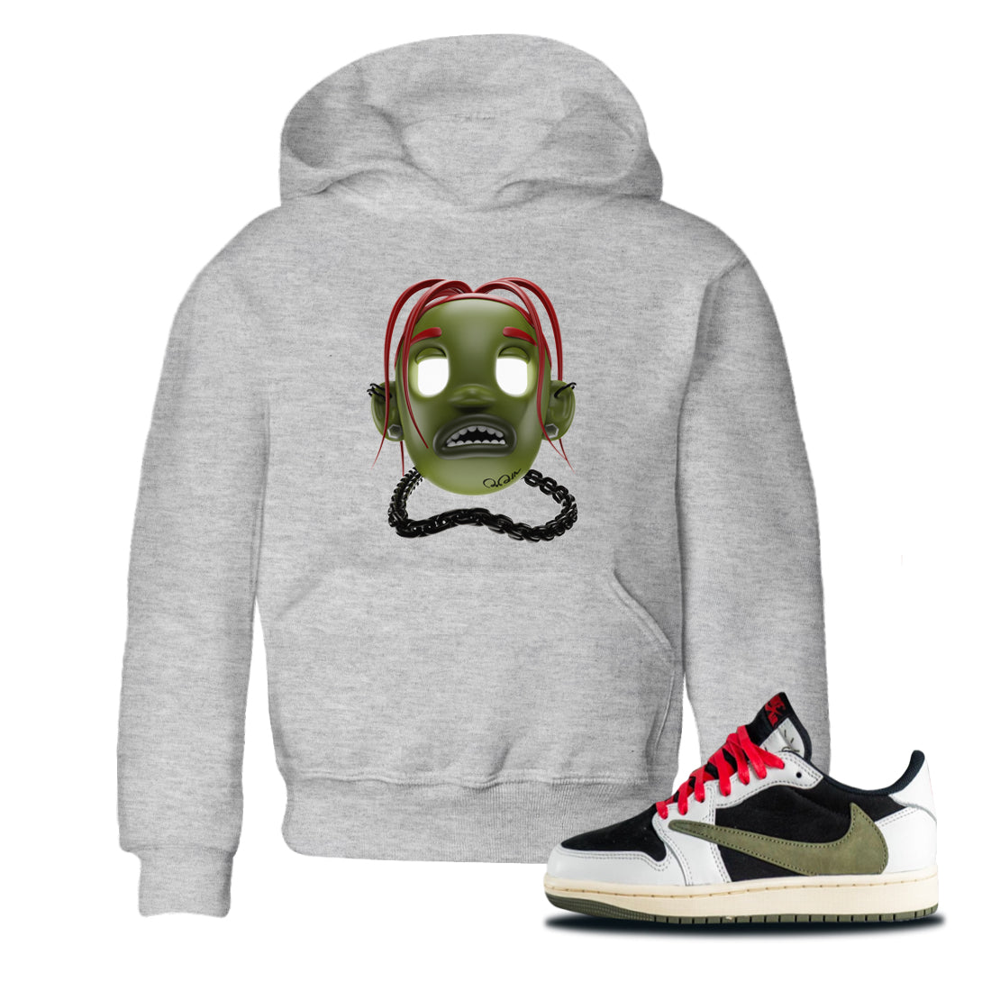 Goosebumps Boy Kids Tops - Air Jordan 1 Travis Scott Olive
