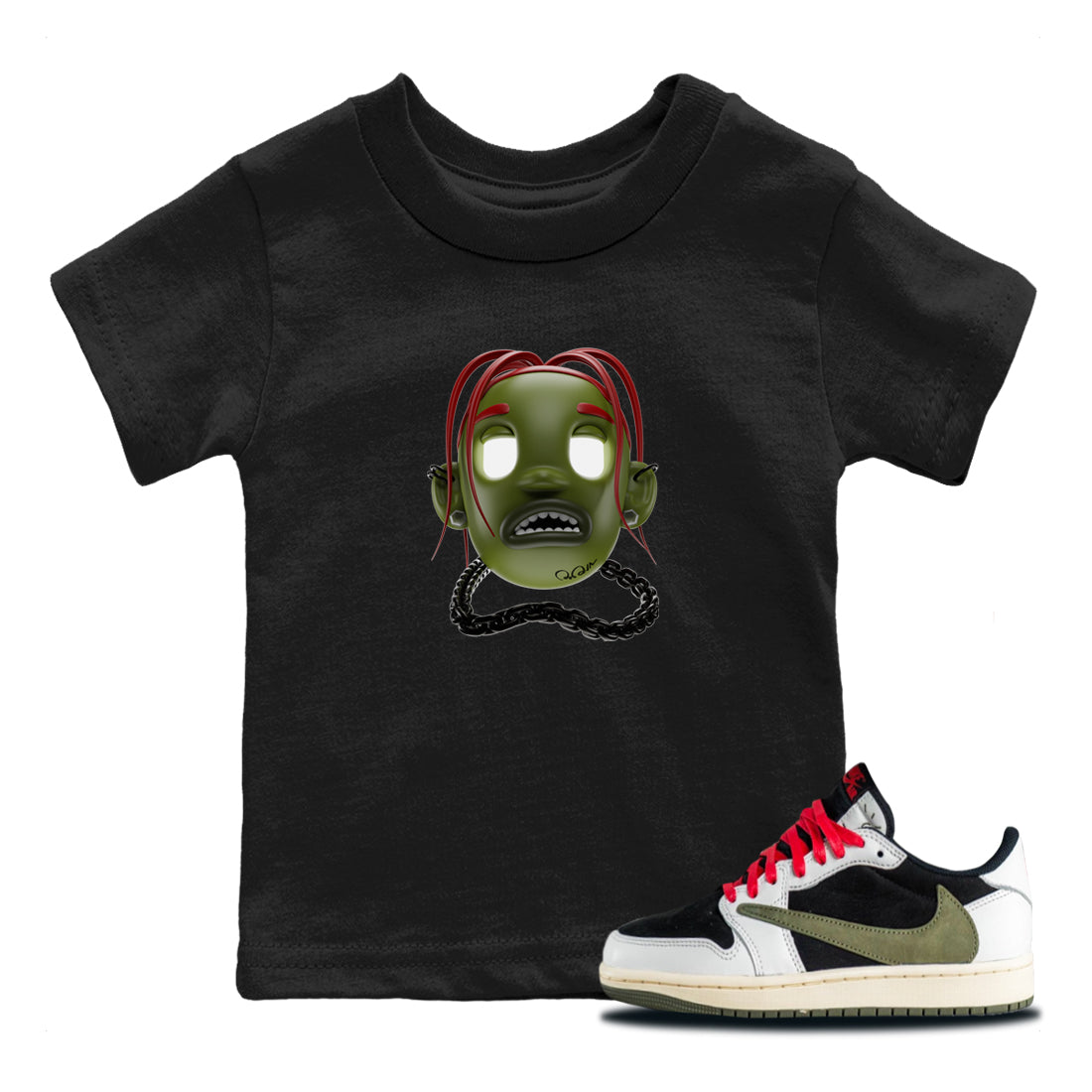 Goosebumps Boy Kids Tops - Air Jordan 1 Travis Scott Olive