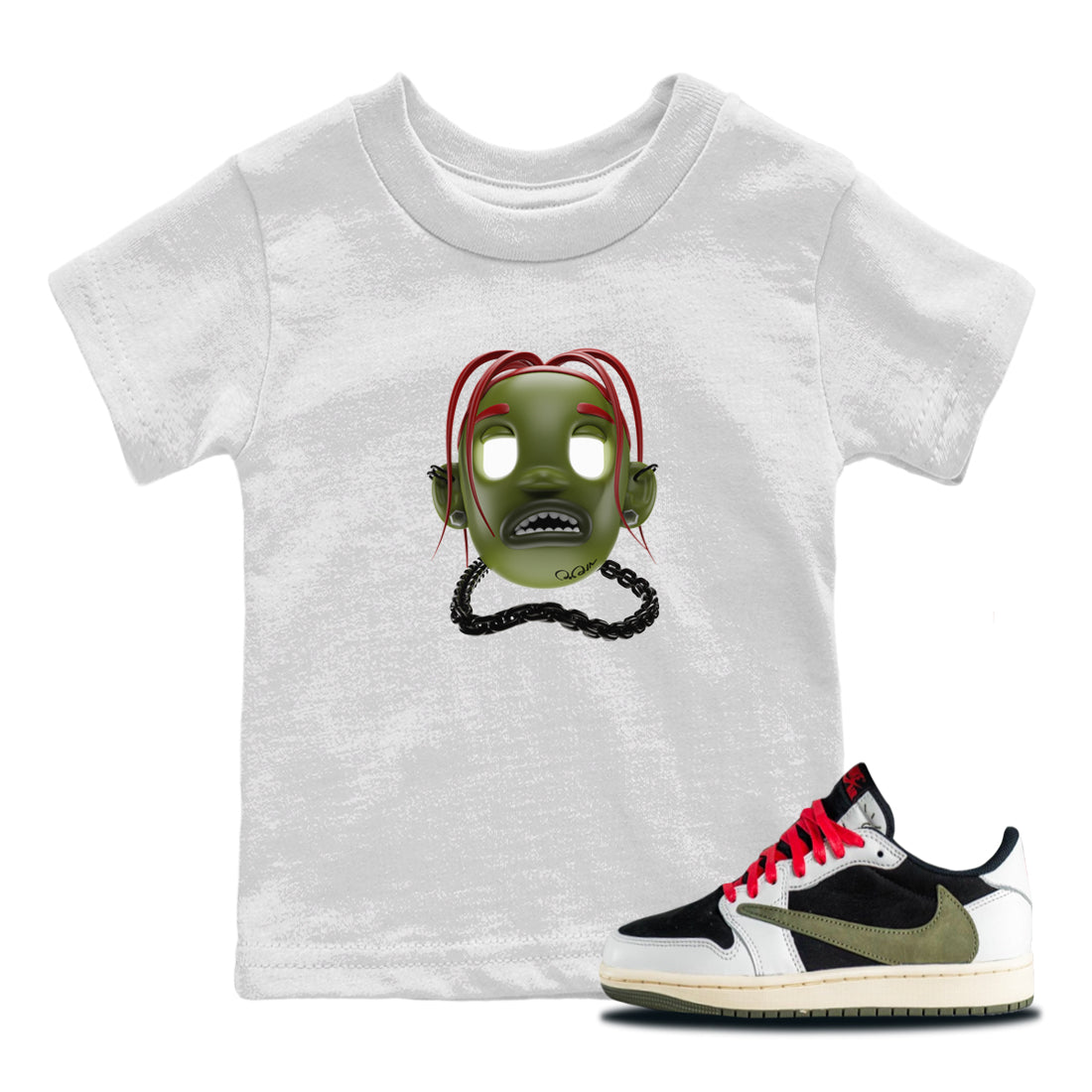 Goosebumps Boy Kids Tops - Air Jordan 1 Travis Scott Olive
