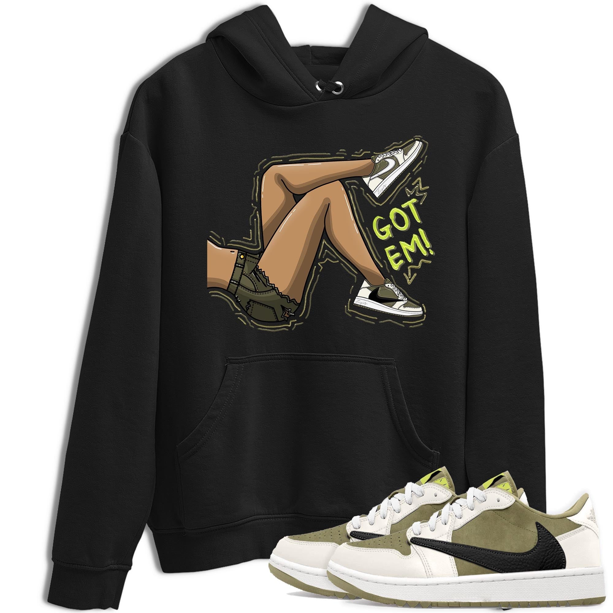 Got Em Legs snkmatch Tee - Air Jordan 1 Travis Scott Golf Olive