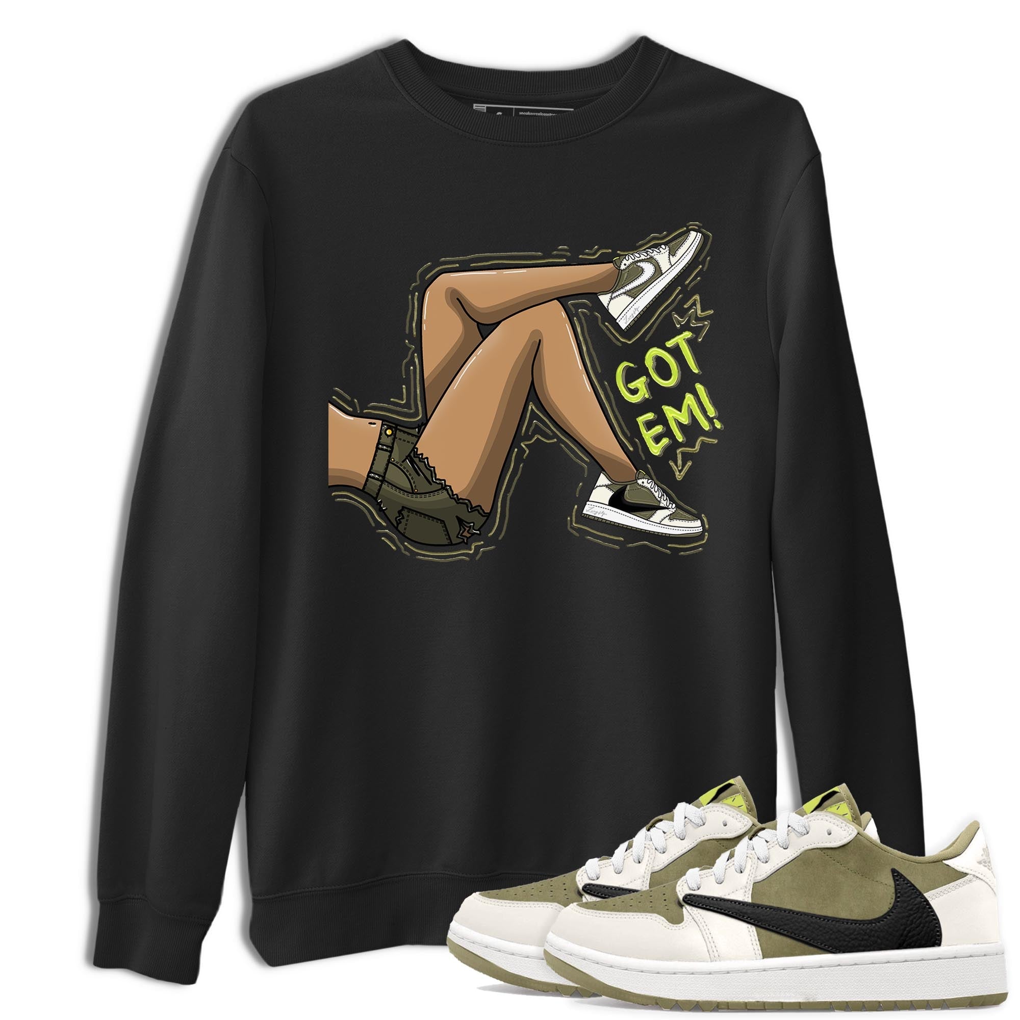 Got Em Legs snkmatch Tee - Air Jordan 1 Travis Scott Golf Olive